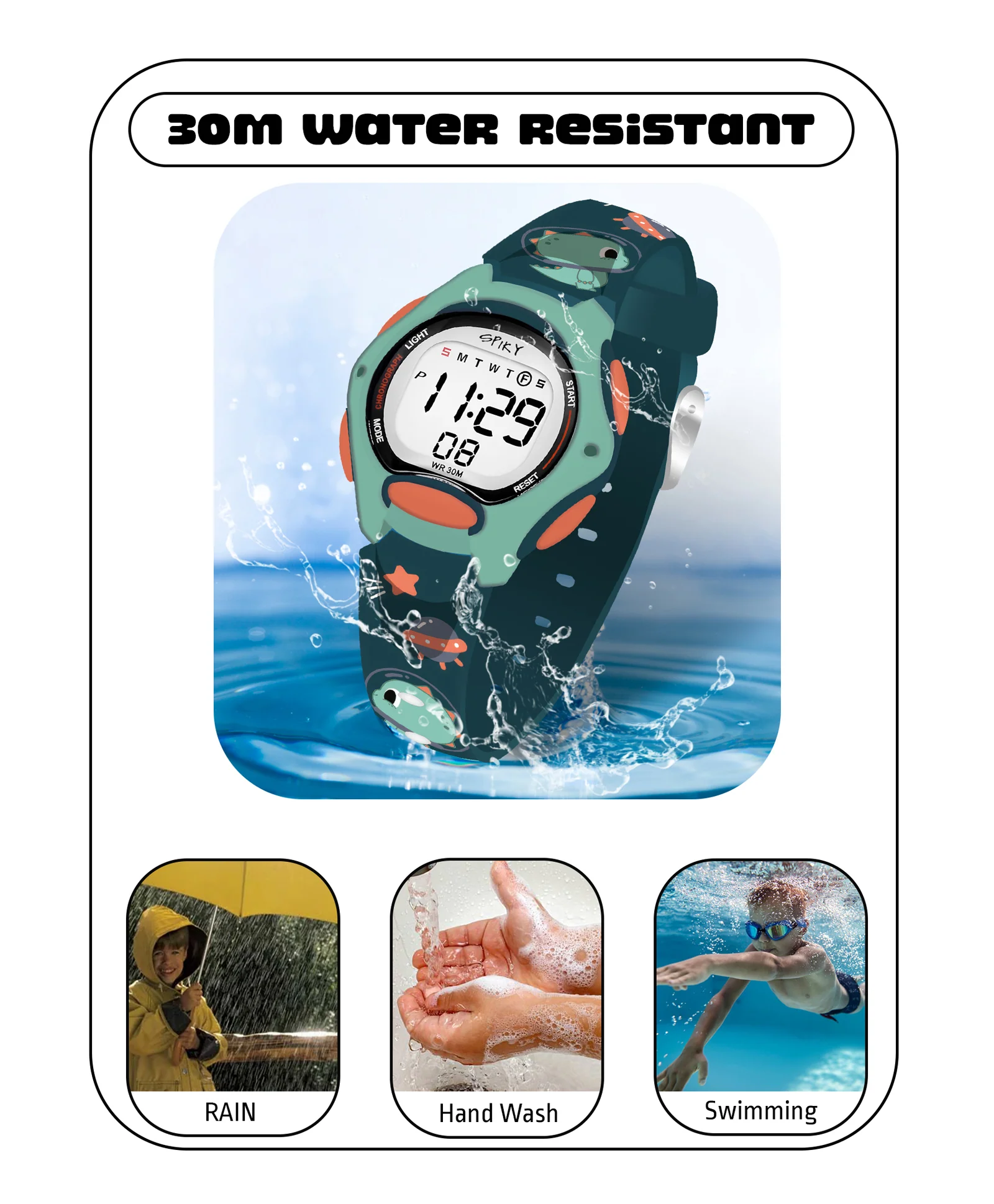 Spiky Eva18 Printed Strap Round Sports Digital Watch - Image 42