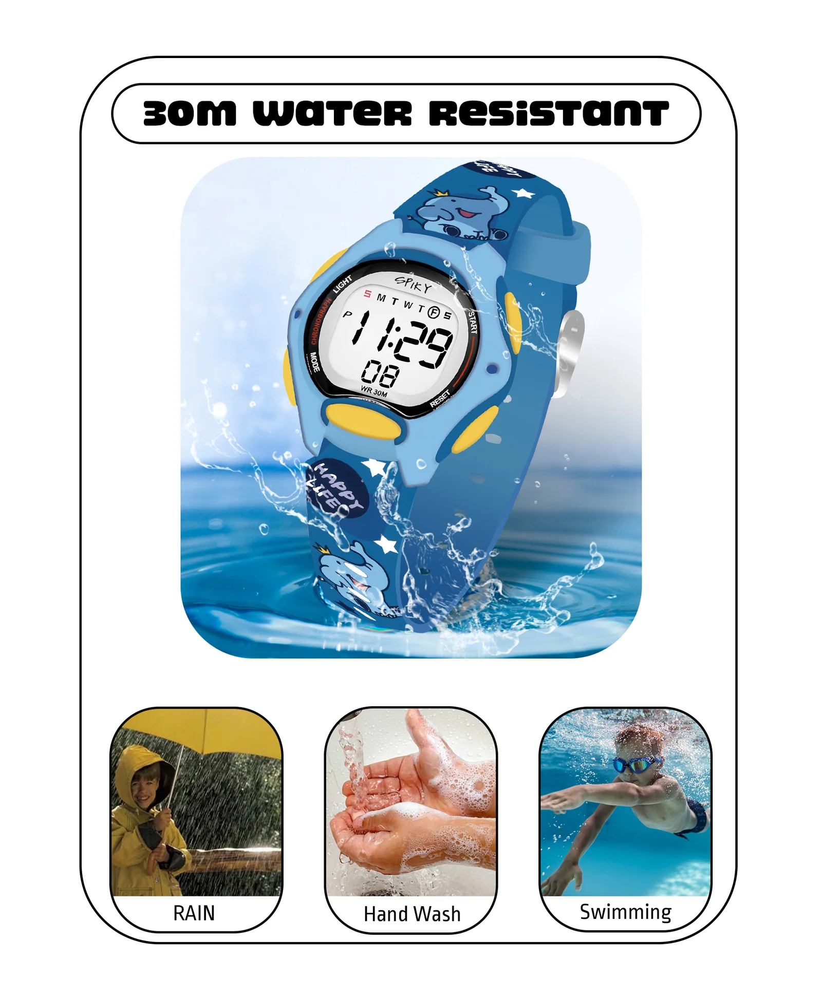 Spiky Eva18 Printed Strap Round Sports Digital Watch - Image 54
