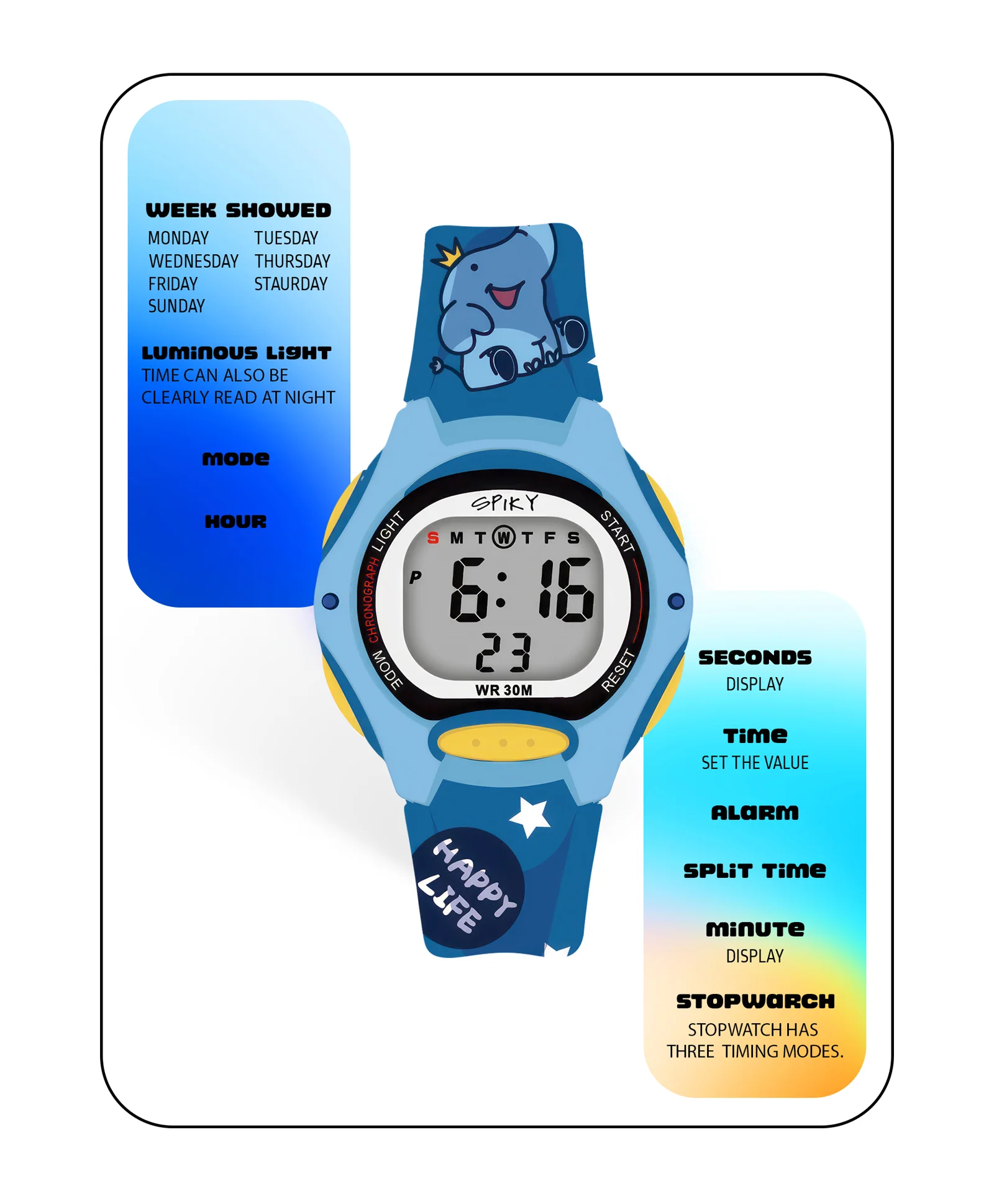 Spiky Eva18 Printed Strap Round Sports Digital Watch - Image 55
