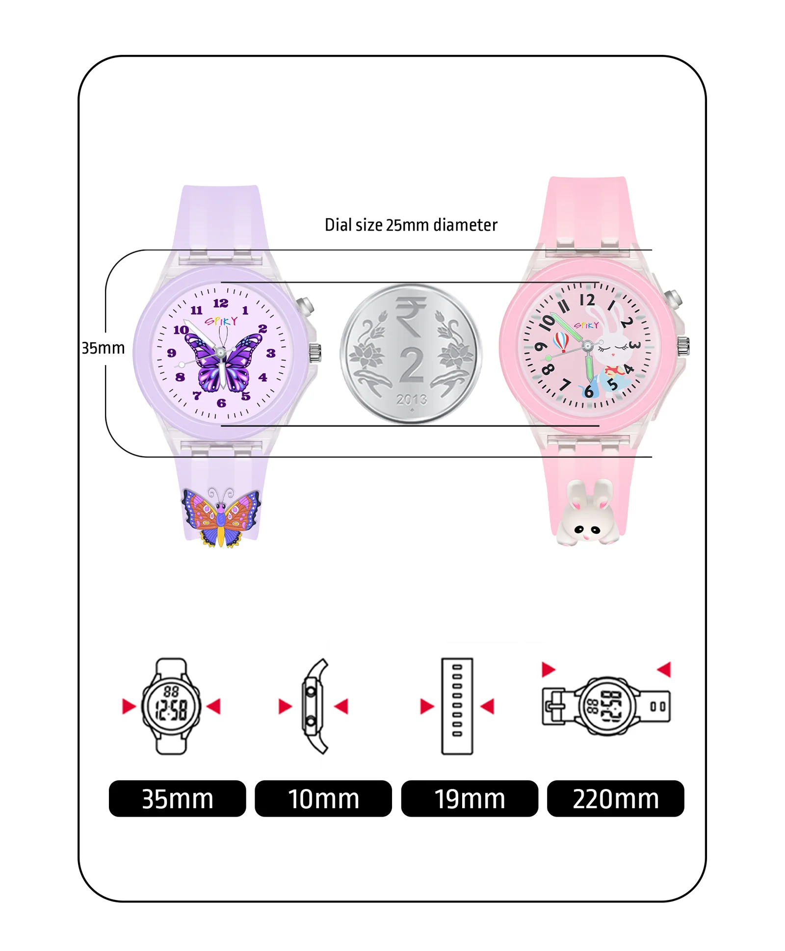 Spiky 3D Astronaut & Rabbit Cartoon Analog Light Watch Combo - Image 65