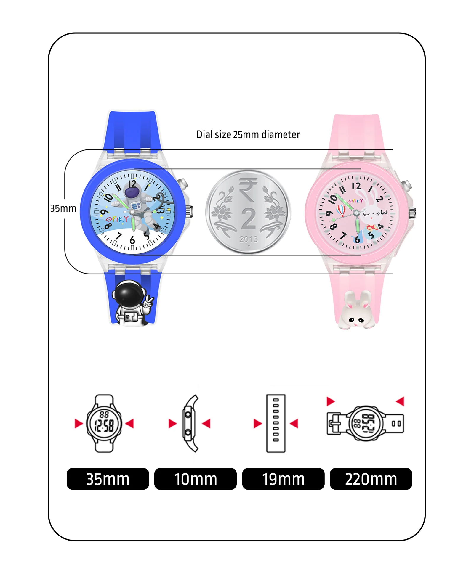 Spiky 3D Astronaut & Rabbit Cartoon Analog Light Watch Combo - Image 7