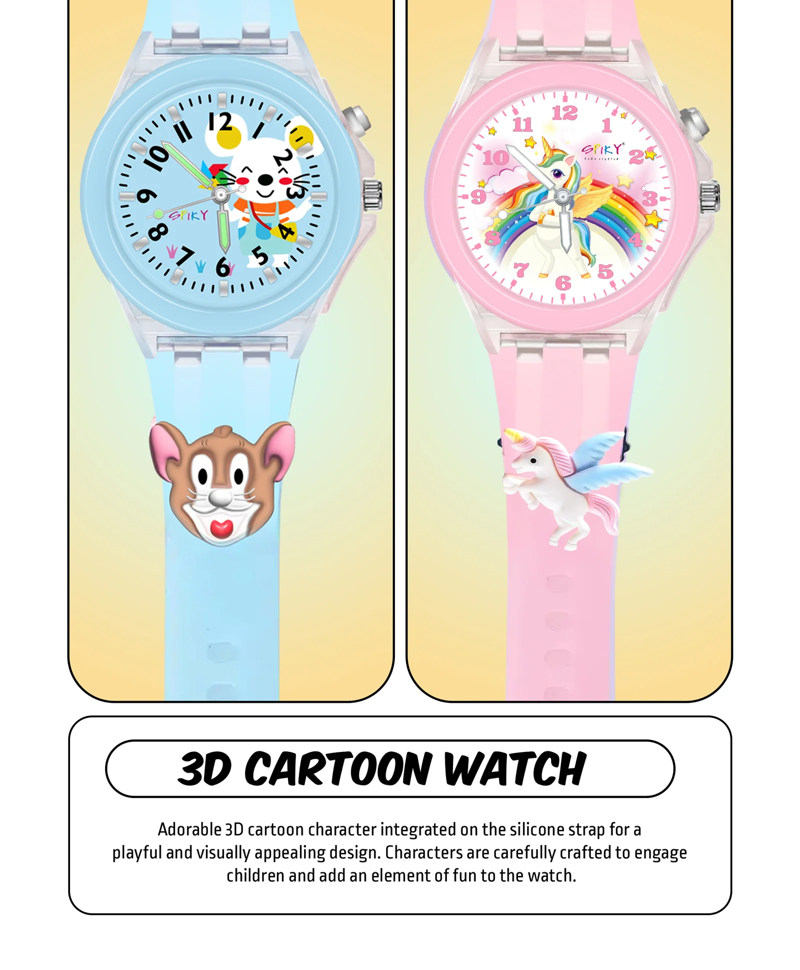 Spiky 3D Astronaut & Rabbit Cartoon Analog Light Watch Combo - Image 78