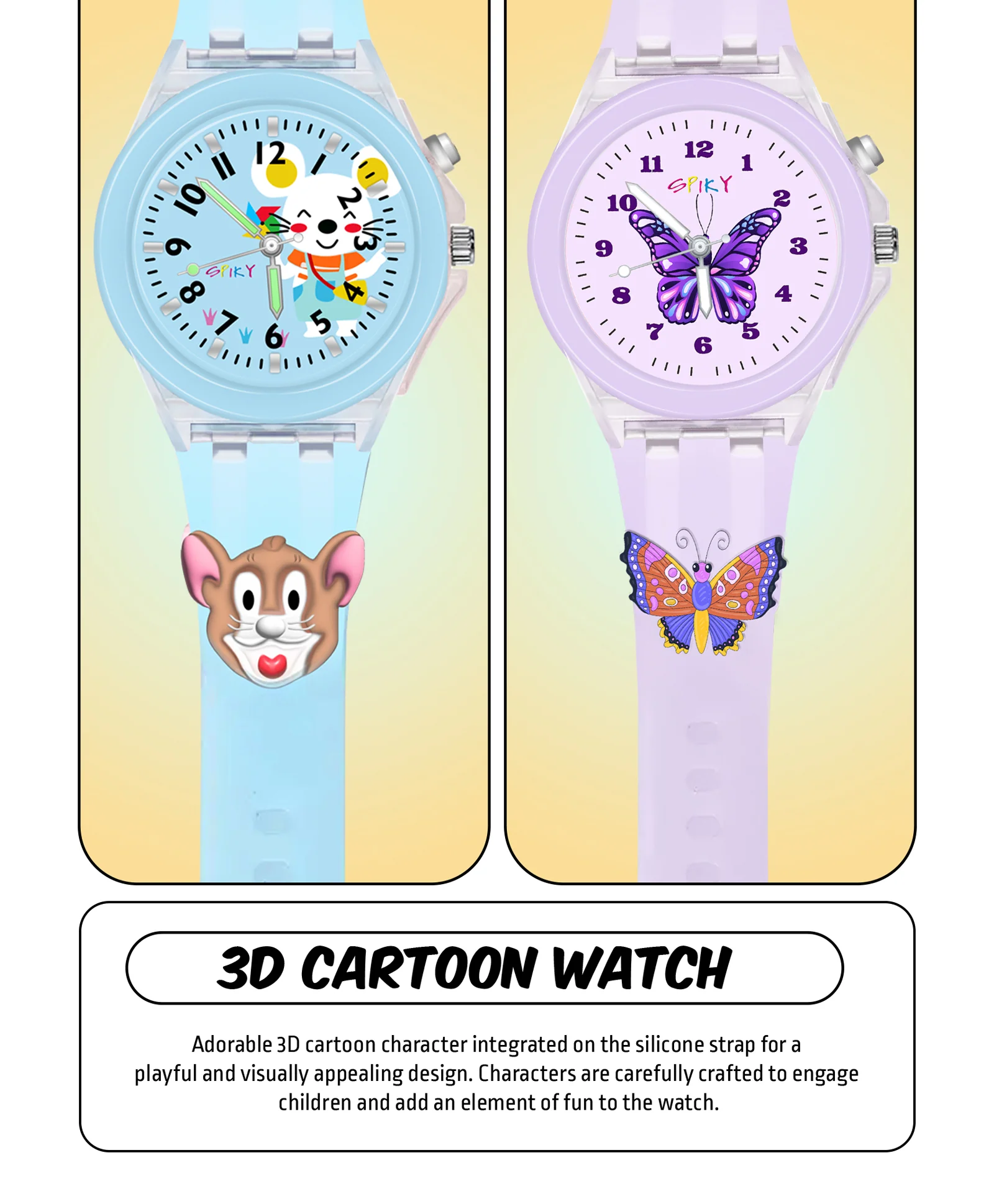 Spiky 3D Astronaut & Rabbit Cartoon Analog Light Watch Combo - Image 90