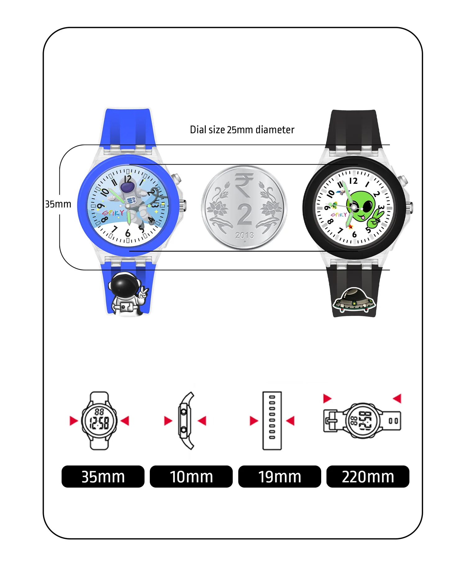 Spiky Combo of Unicorn & Monkey 3D Cartoon Analog Light Watch - Image 55