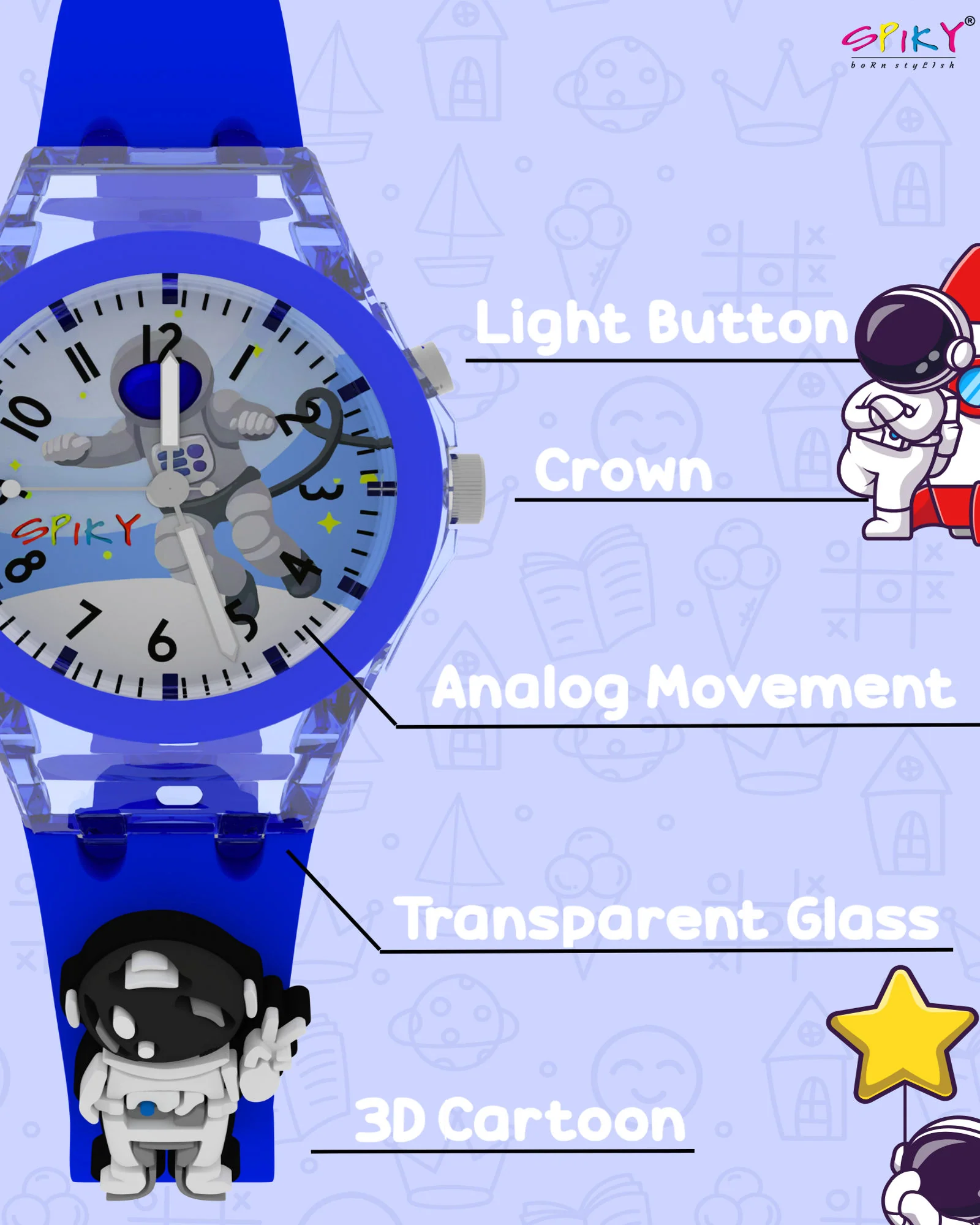 Spiky 3D Cartoon Analog Light Watch for Kids - Image 13