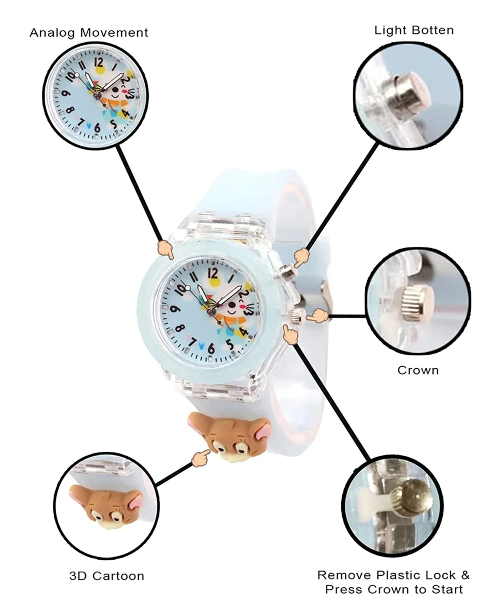 Spiky 3D Cartoon Analog Light Watch for Kids - Image 33