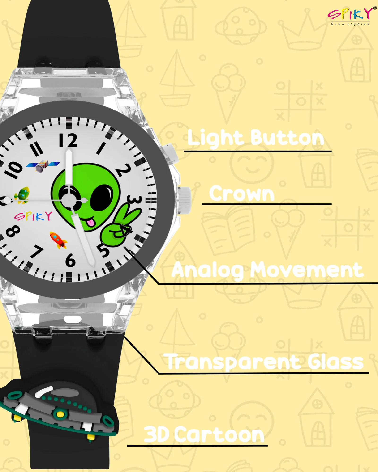 Spiky 3D Cartoon Analog Light Watch for Kids - Image 28