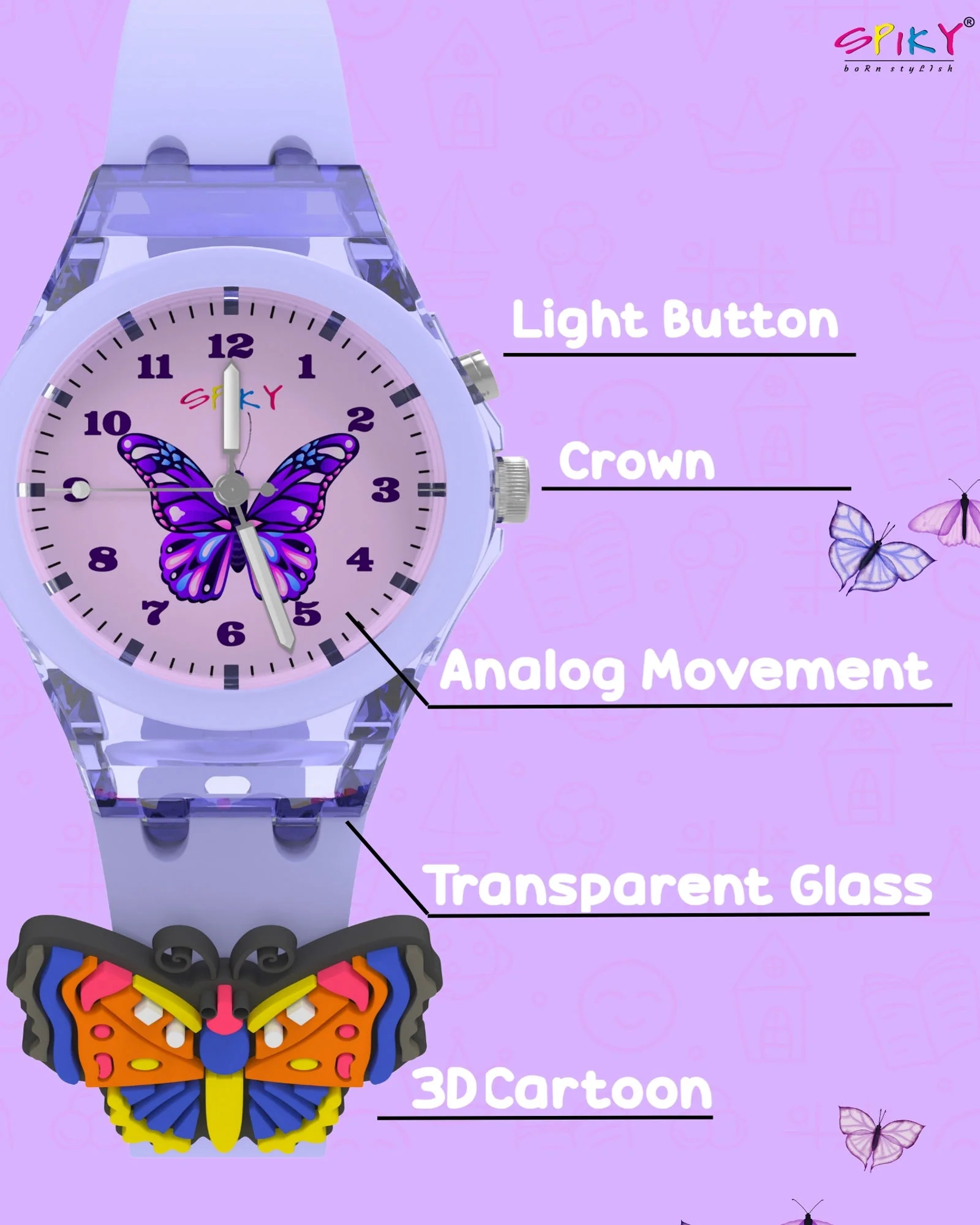 Spiky 3D Cartoon Analog Light Watch for Kids - Image 42