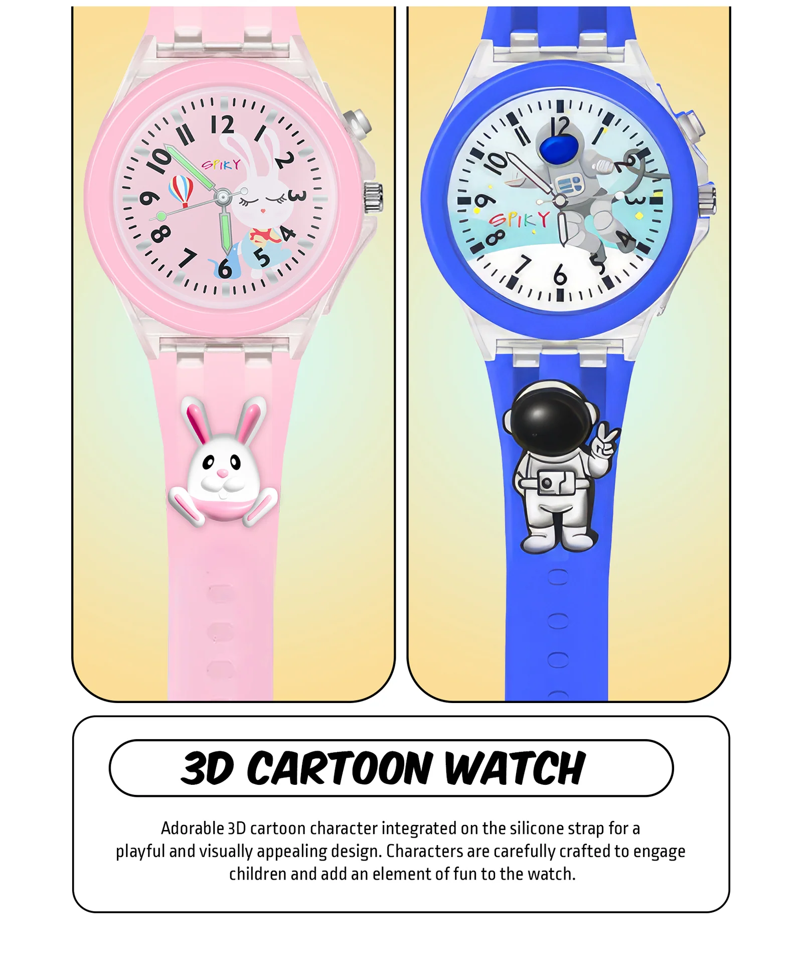 Spiky 3D Monkey & Rabbit Cartoon Analog Light Watch Combo - Image 19