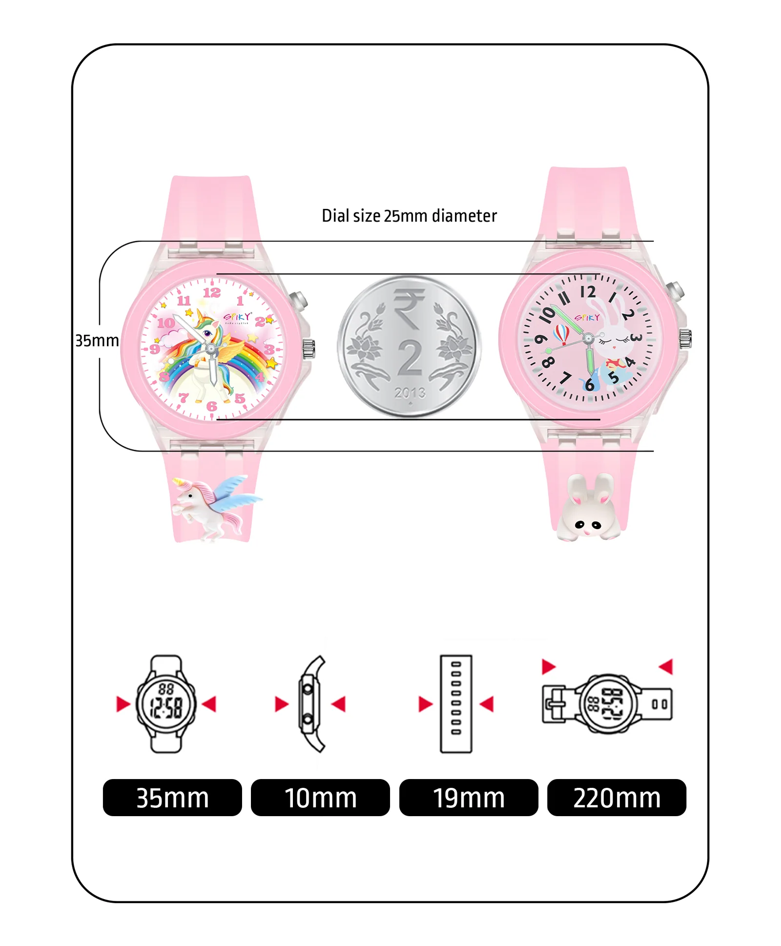 Spiky 3D Monkey & Rabbit Cartoon Analog Light Watch Combo - Image 42