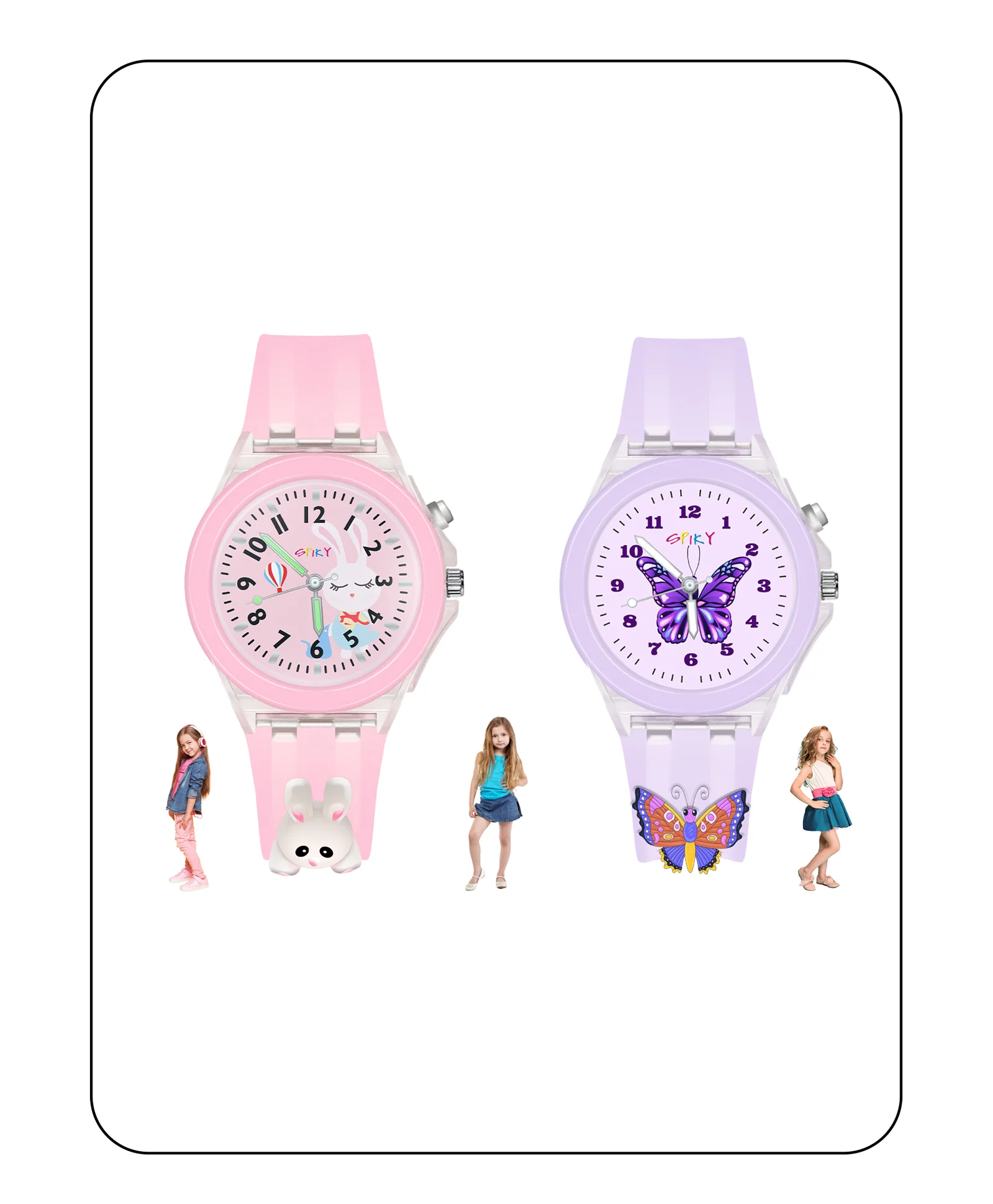 Spiky 3D Monkey & Rabbit Cartoon Analog Light Watch Combo - Image 48