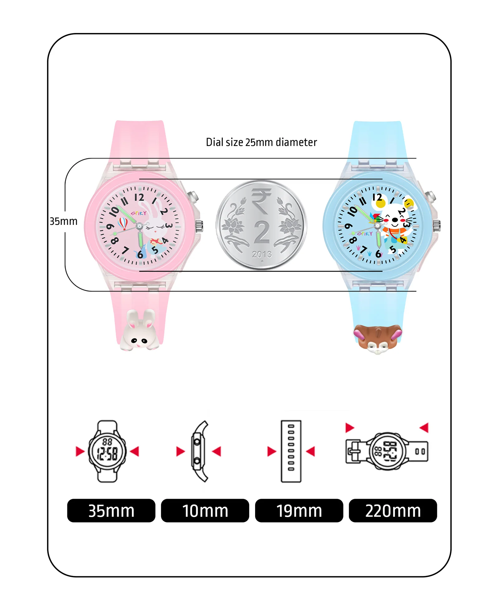 Spiky Combo of Butterfly & Monkey 3D Cartoon Analog Light Watch - Image 78