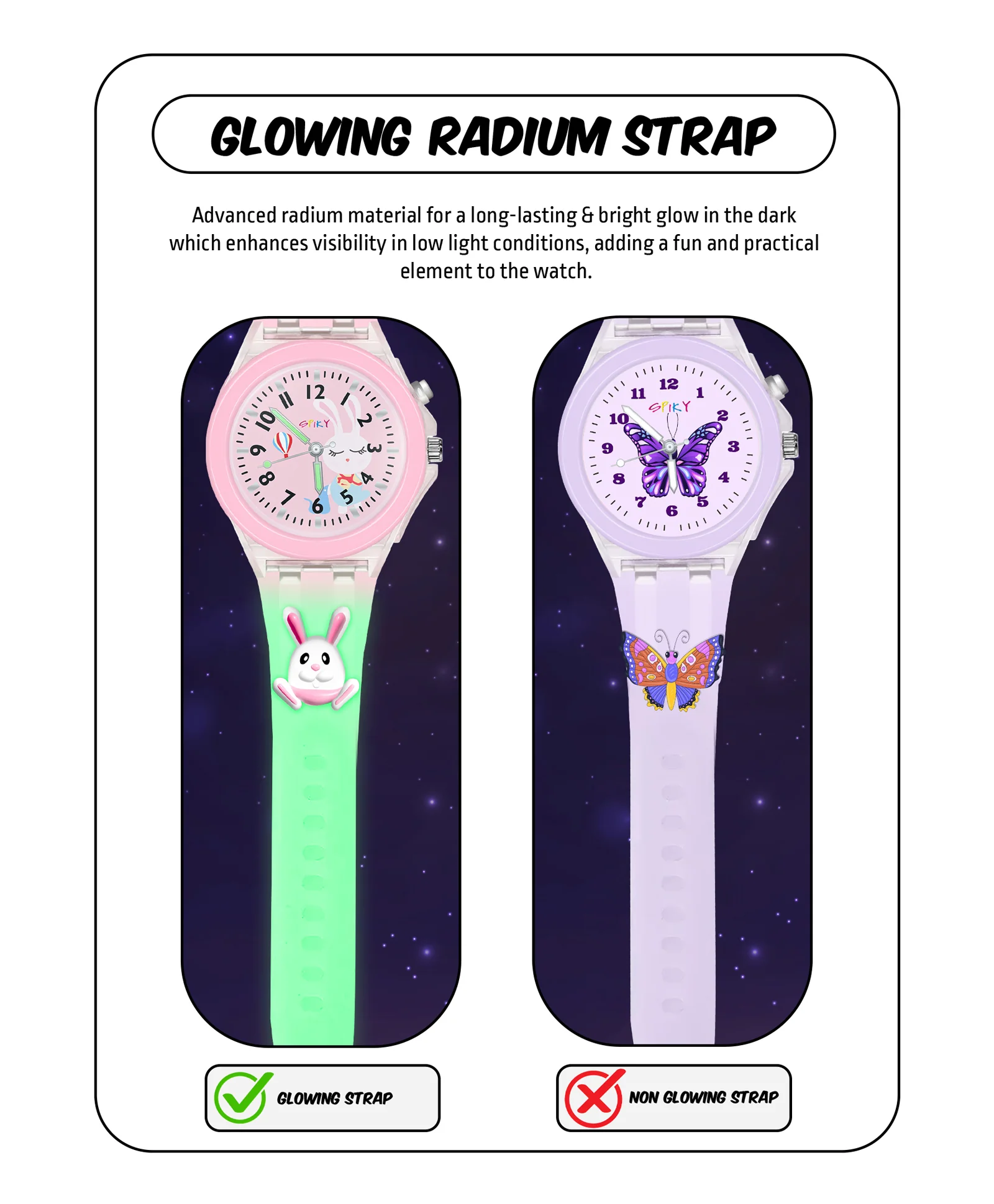 Spiky Combo of Rabbit & Butterfly 3D Cartoon Analog Light Watch - Image 6