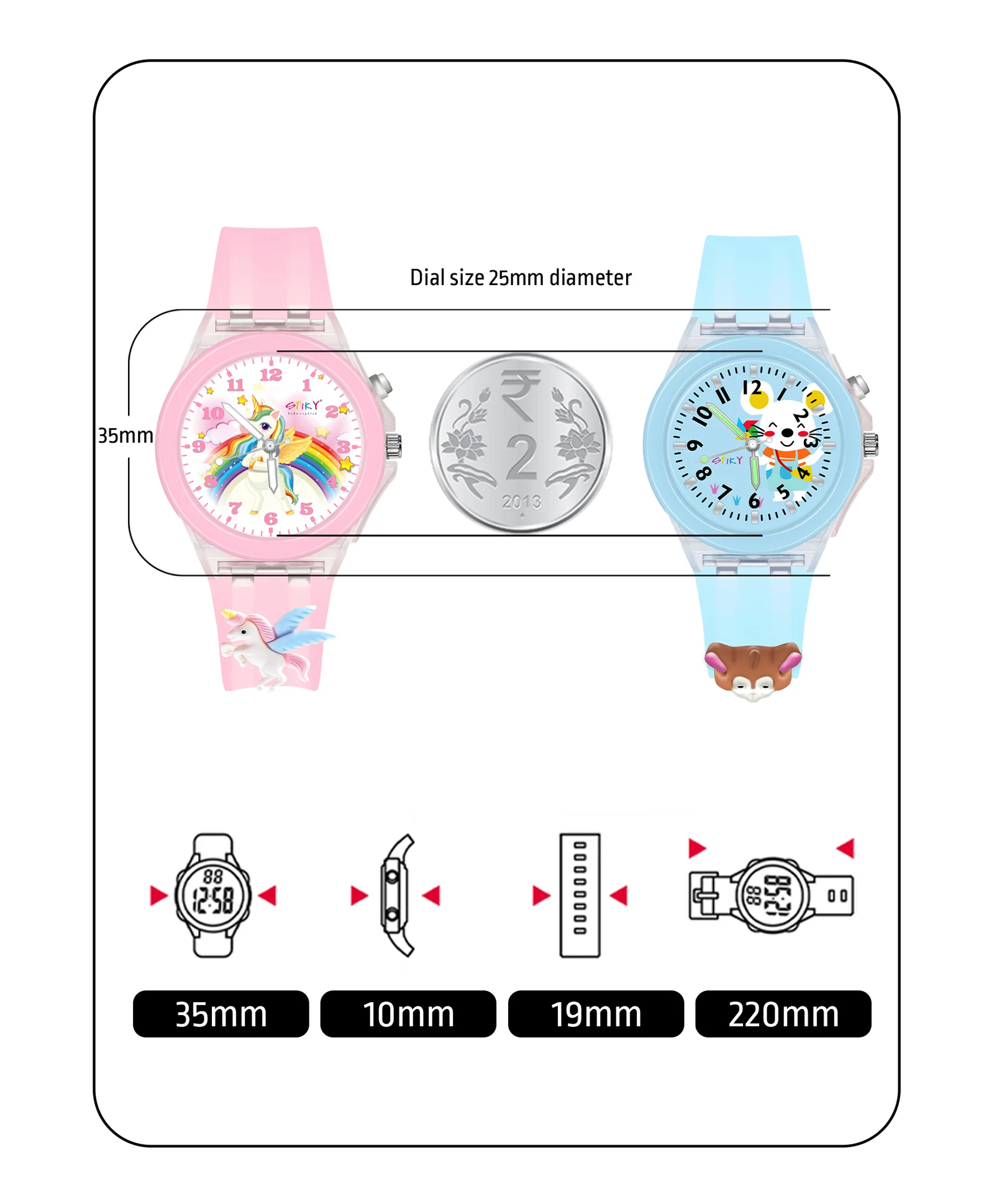 Spiky Combo of Unicorn & Rabbit 3D Cartoon Analog Light Watch - Image 31