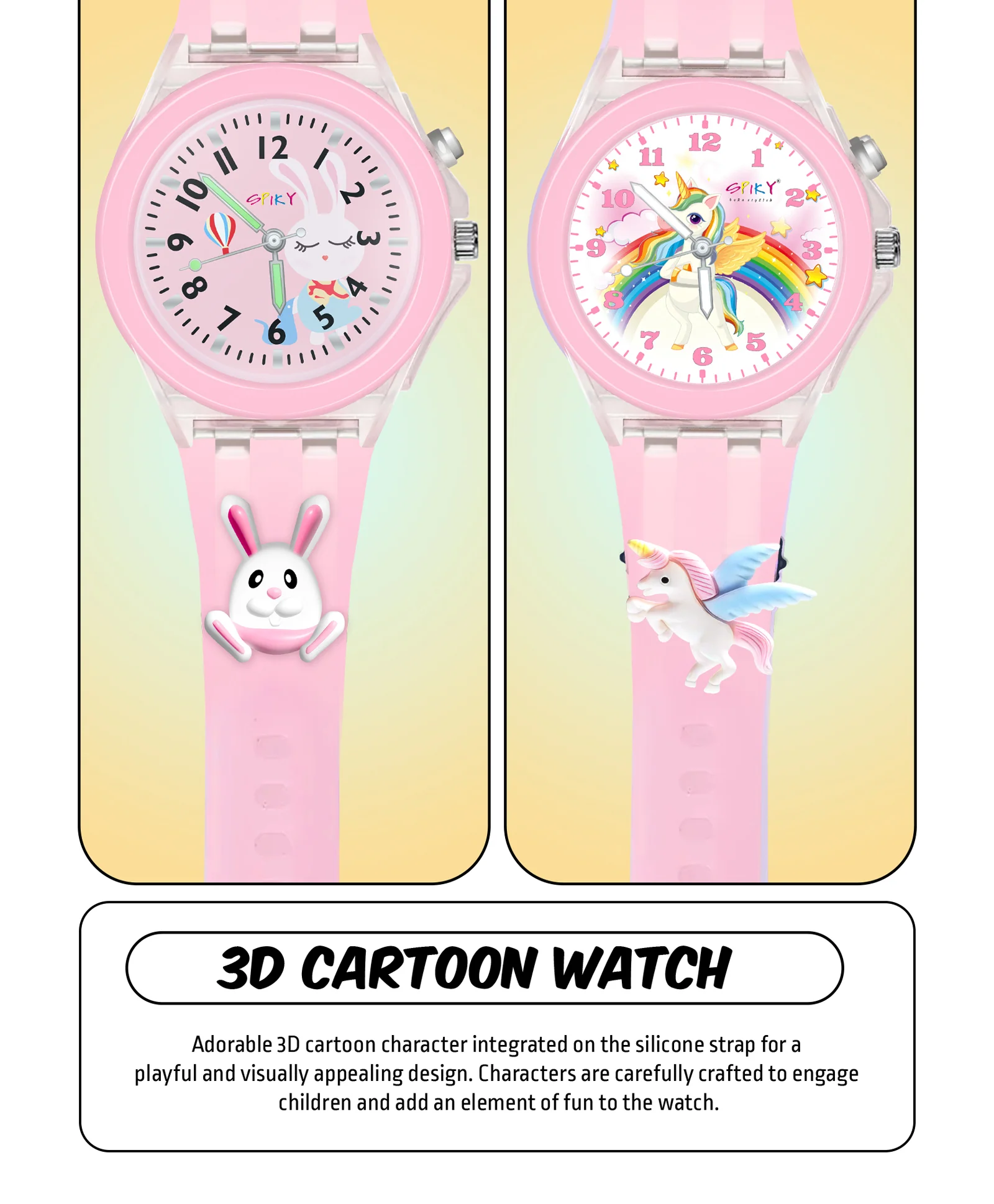 Spiky Combo of Unicorn & Rabbit 3D Cartoon Analog Light Watch - Image 8