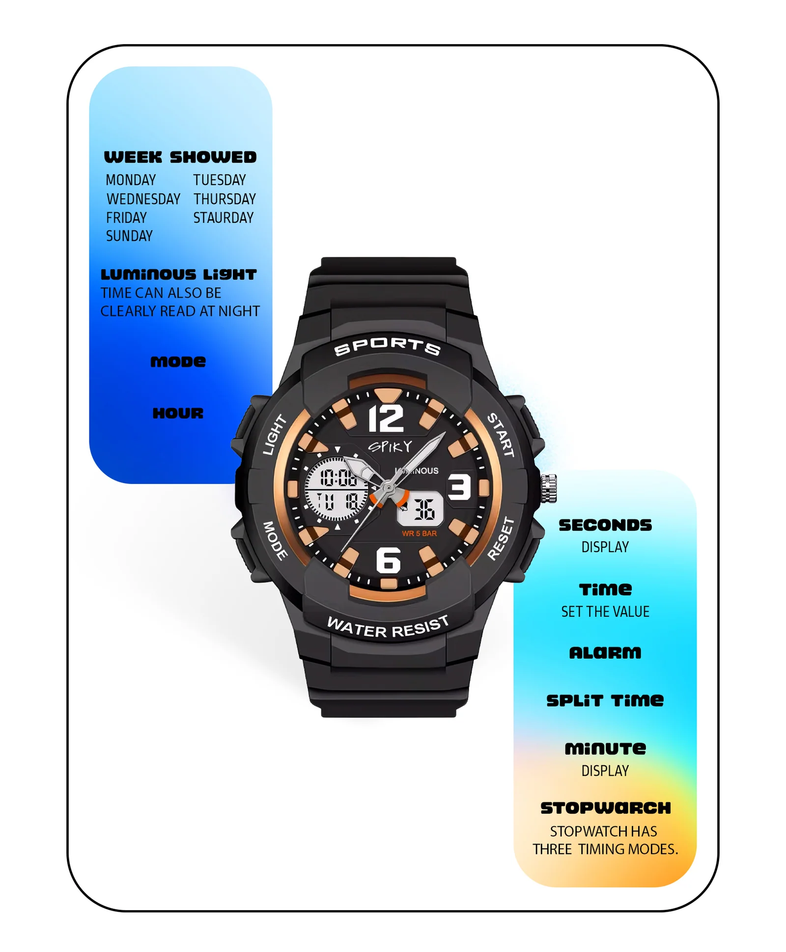 Spiky Eva6 Analog & Digital Sporty Watch - Image 7