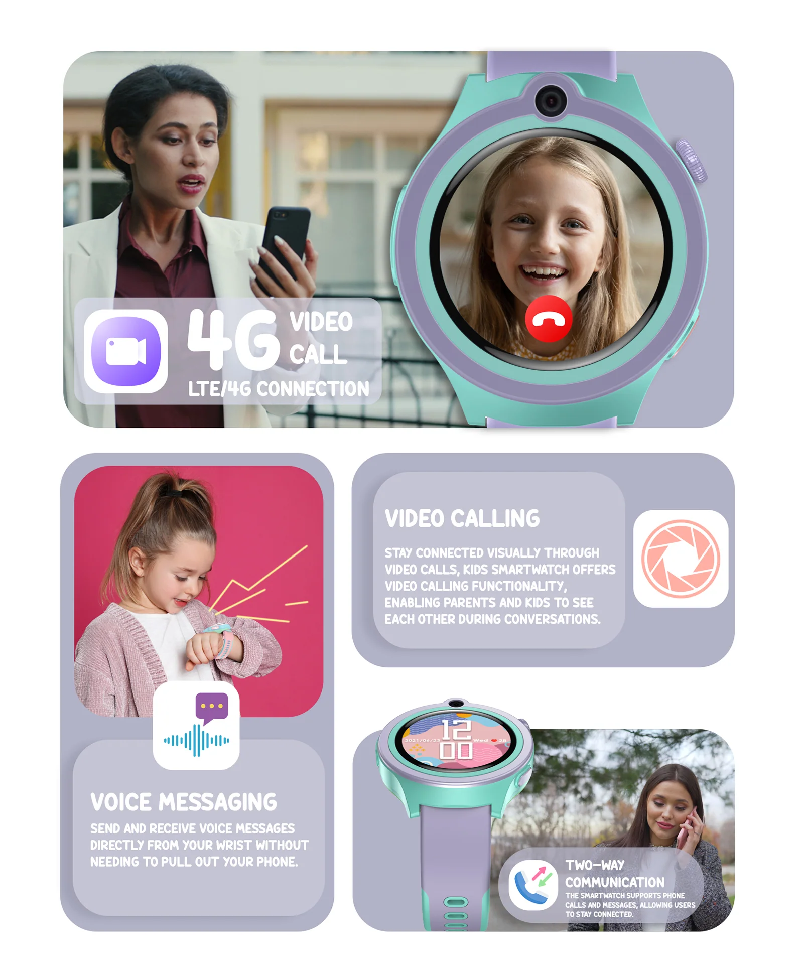 Spiky Cacus 4g Video & Voice Calling Smartwatch with GPS - Pink - Image 22