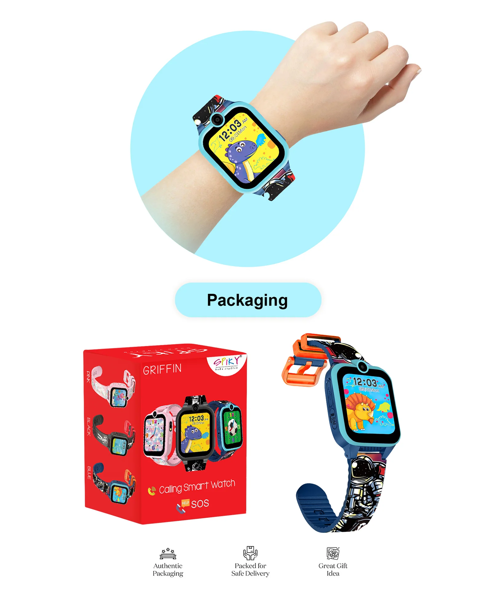 Spiky Griffin Calling Feature Loaded Smartwatch - Blue - Image 13