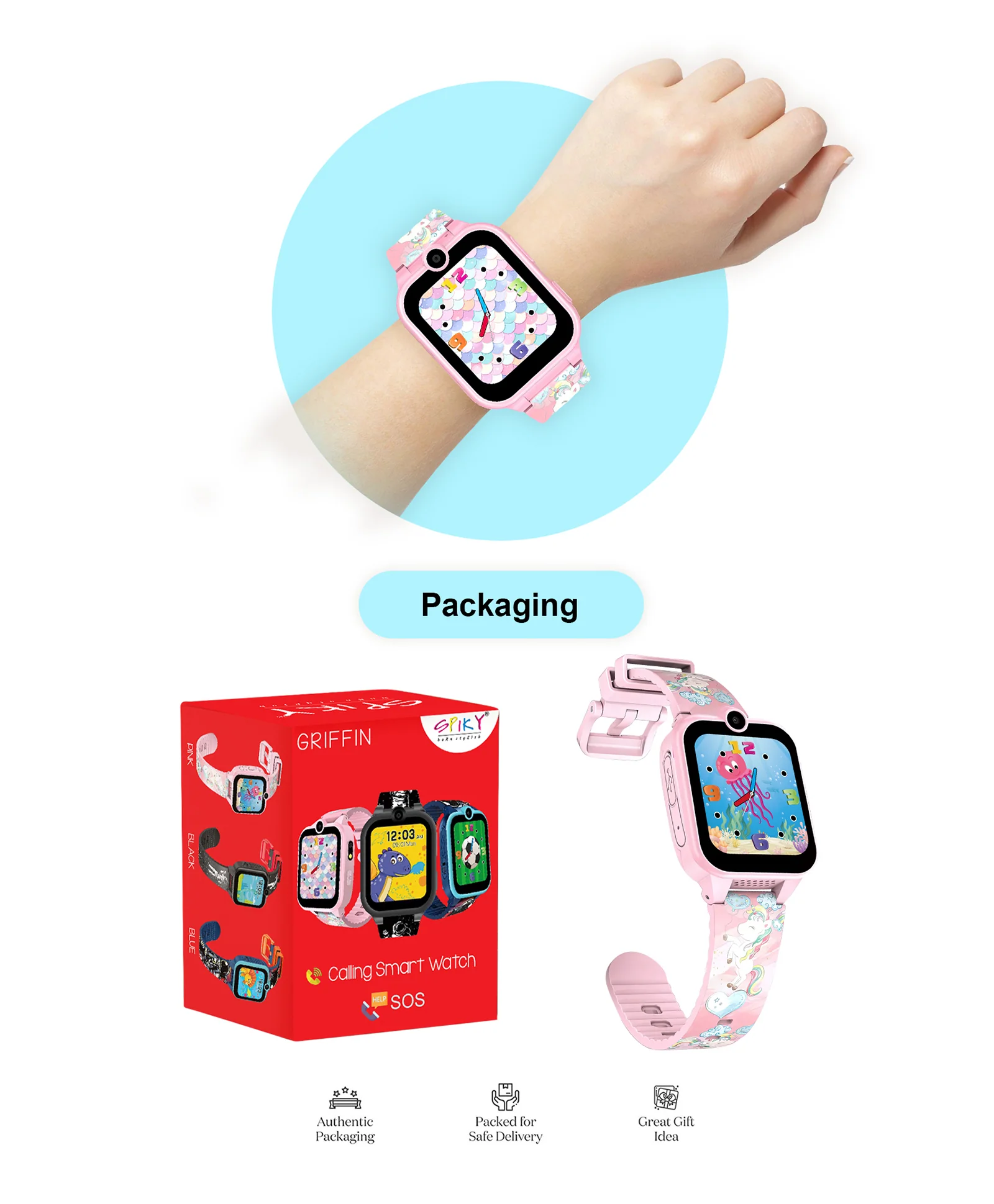 Spiky Griffin Calling Feature Loaded Smartwatch - Pink - Image 13