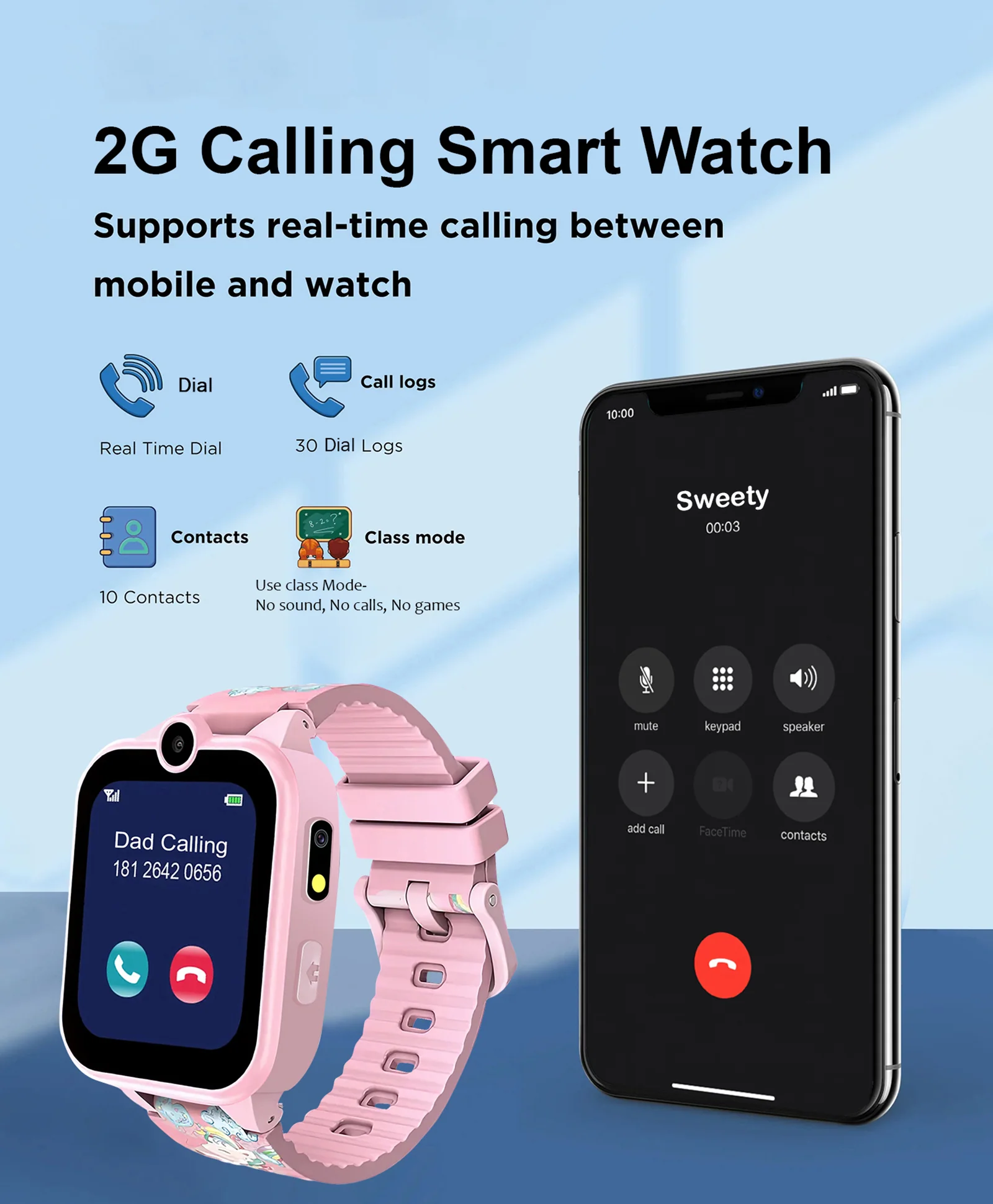 Spiky Griffin Calling Feature Loaded Smartwatch - Pink - Image 3