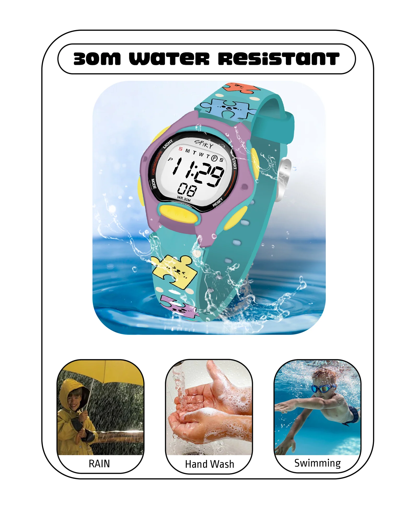 Spiky Eva18 Printed Strap Round Sports Digital Watch - Image 18