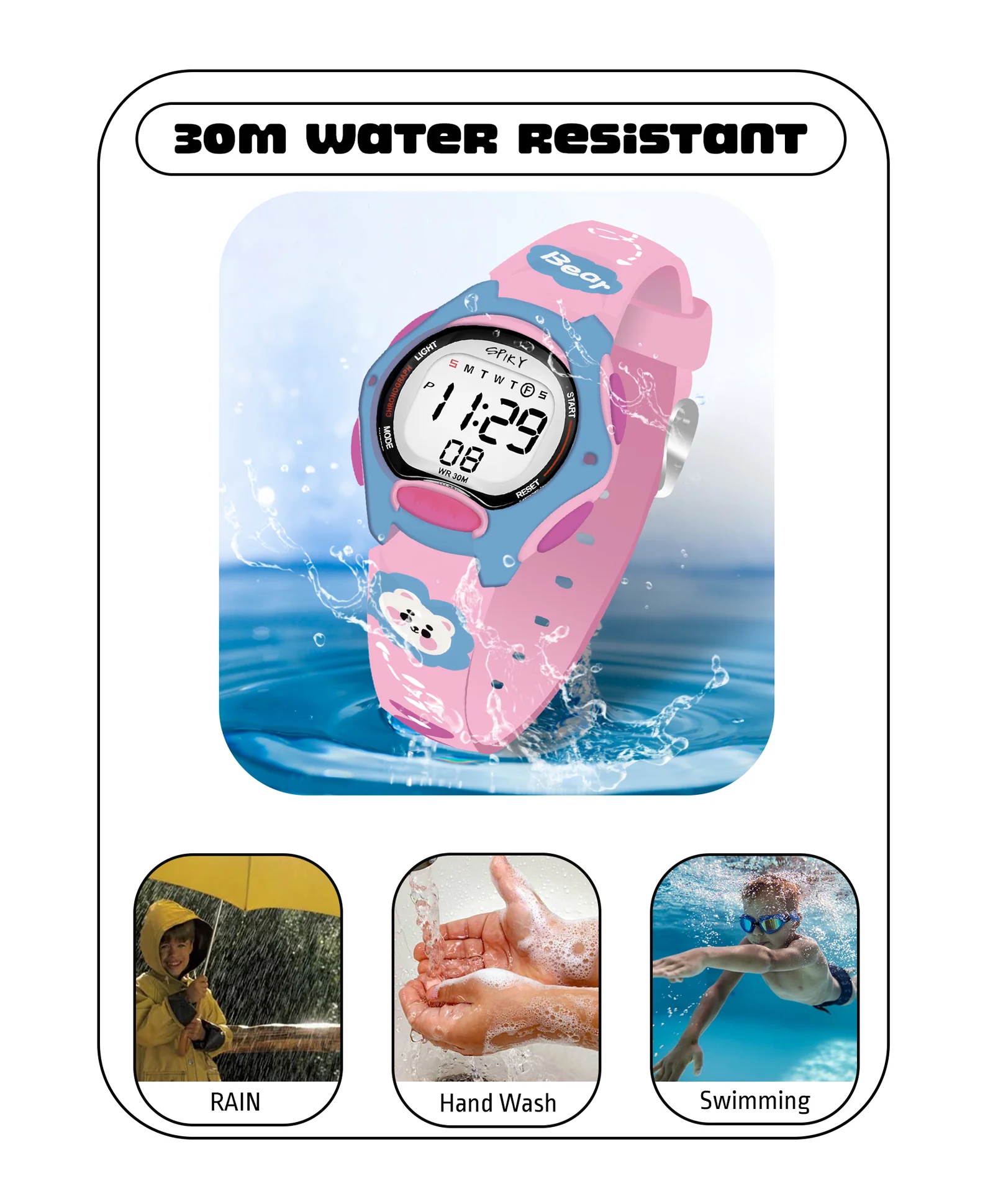 Spiky Eva18 Printed Strap Round Sports Digital Watch - Image 30