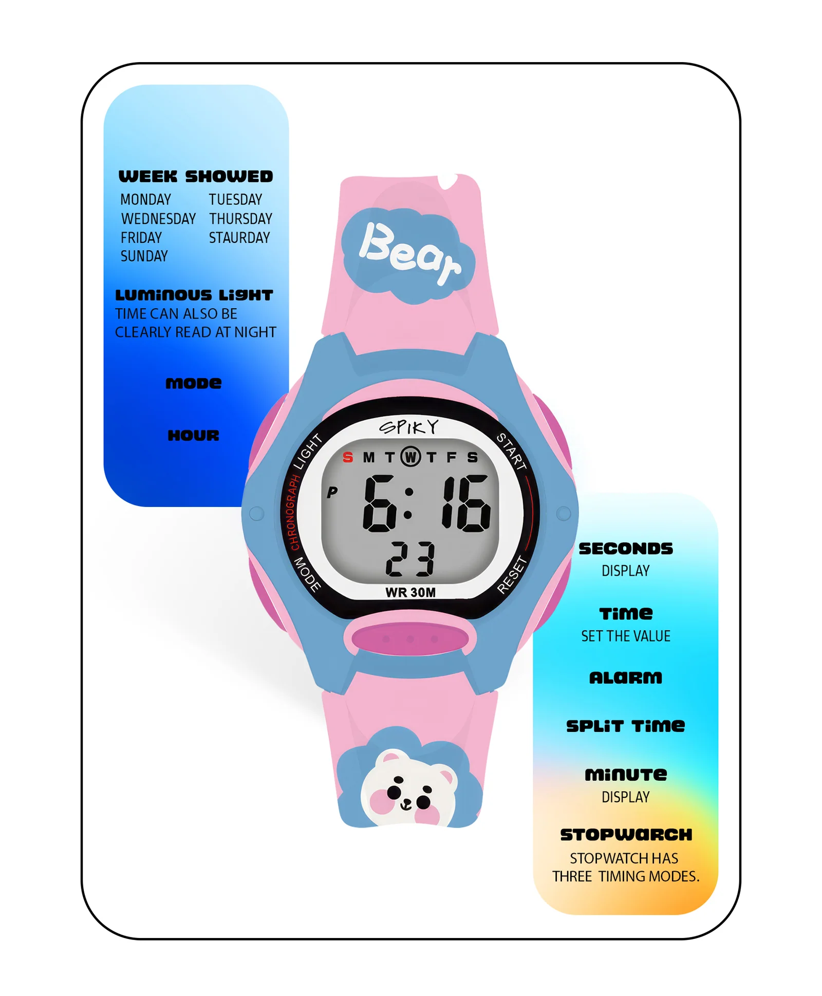 Spiky Eva18 Printed Strap Round Sports Digital Watch - Image 31
