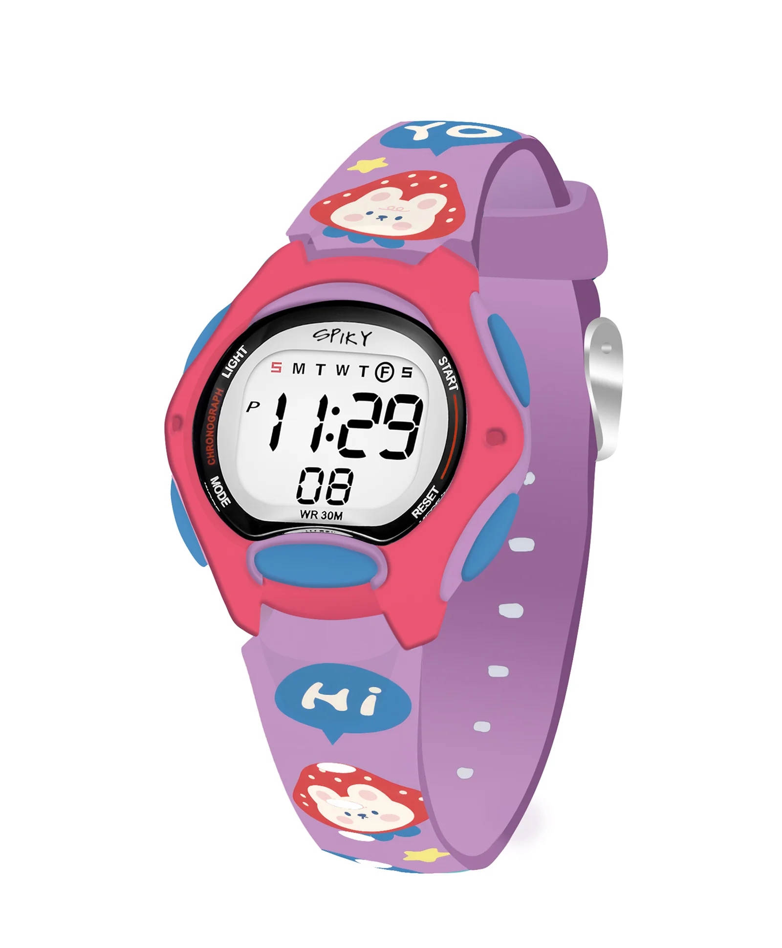 Spiky Eva18 Printed Strap Round Sports Digital Watch - Image 37