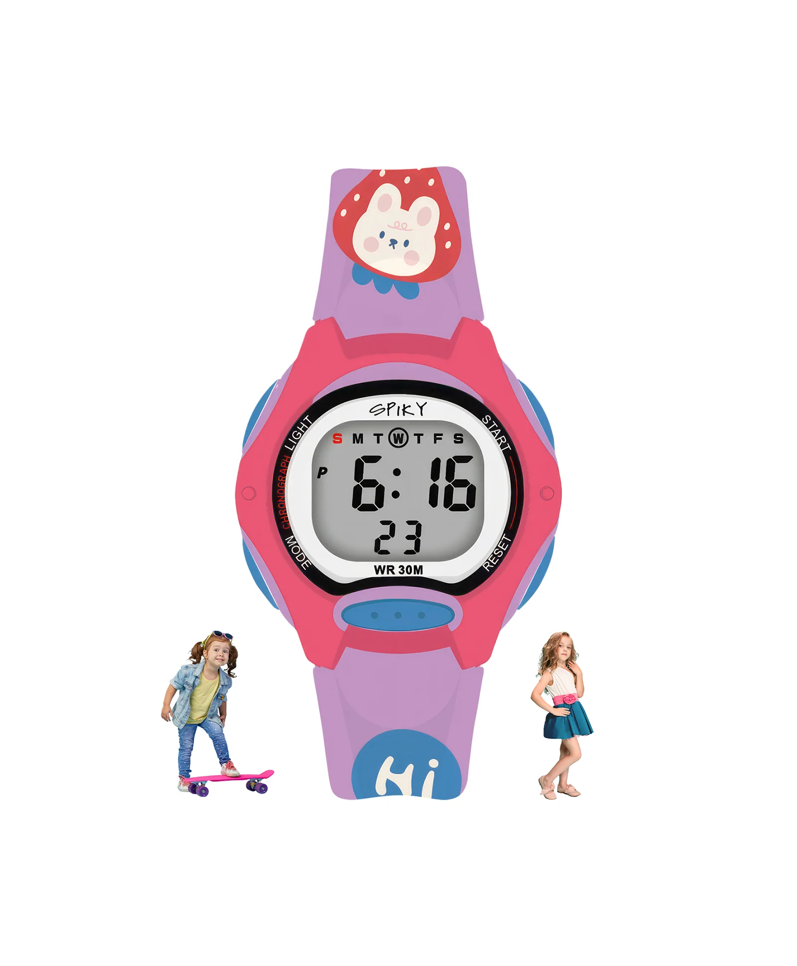 Spiky Eva18 Printed Strap Round Sports Digital Watch - Image 38