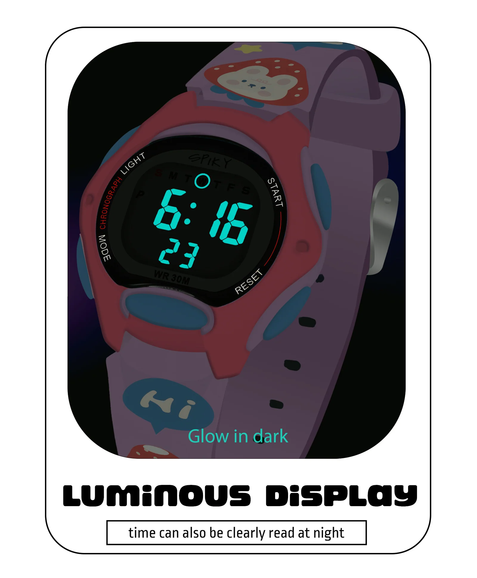 Spiky Eva18 Printed Strap Round Sports Digital Watch - Image 39