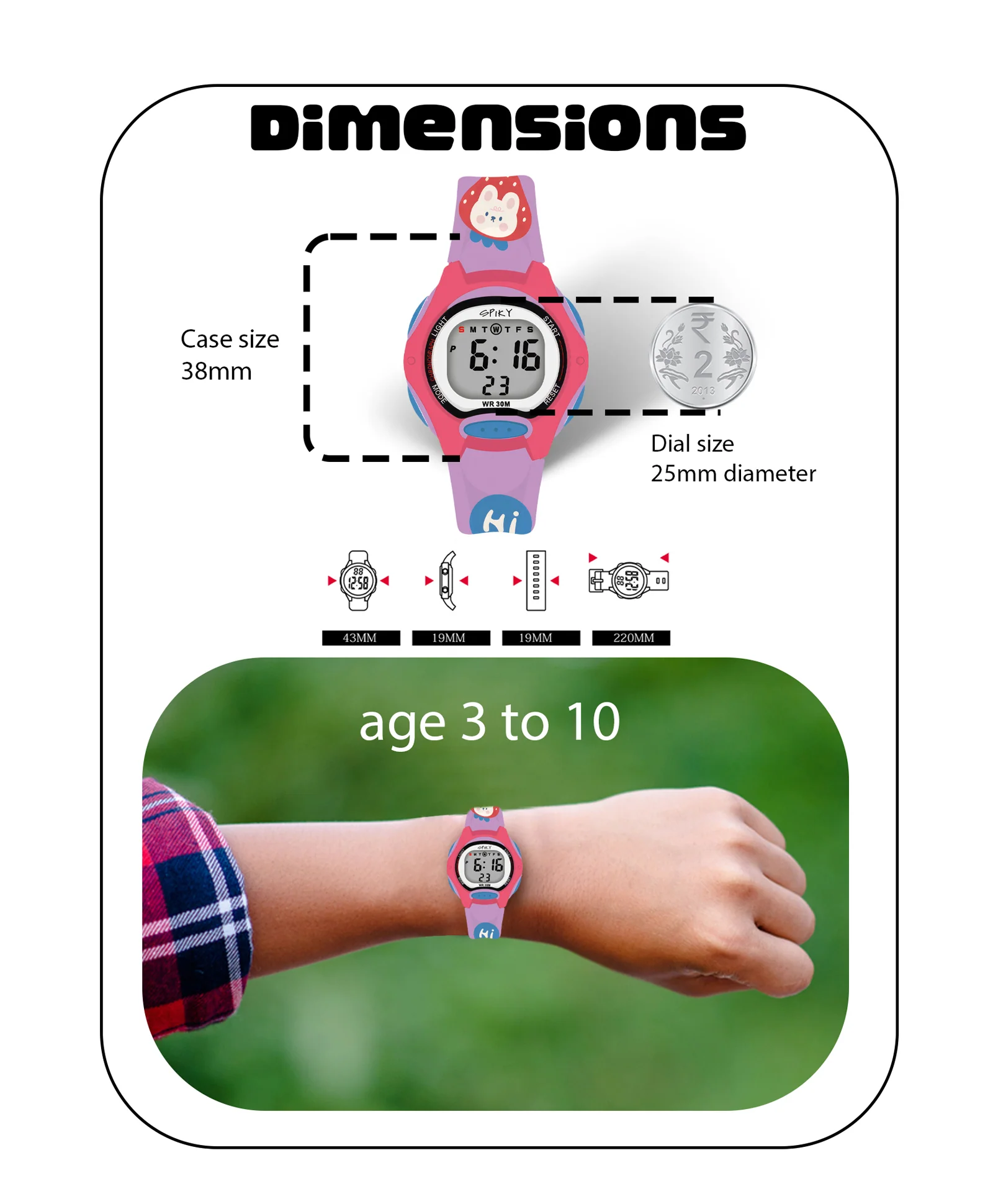 Spiky Eva18 Printed Strap Round Sports Digital Watch - Image 40