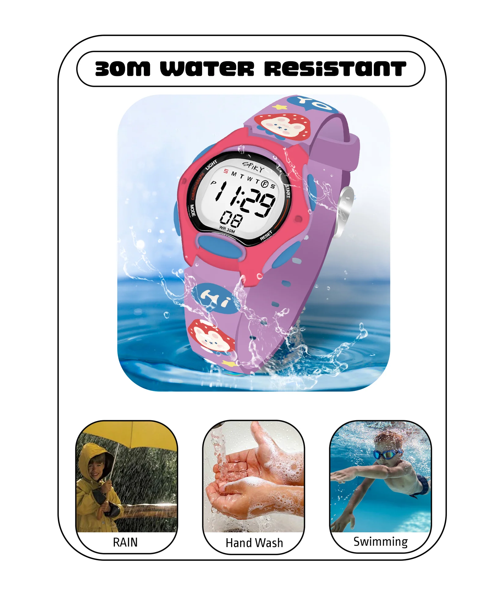 Spiky Eva18 Printed Strap Round Sports Digital Watch - Image 42