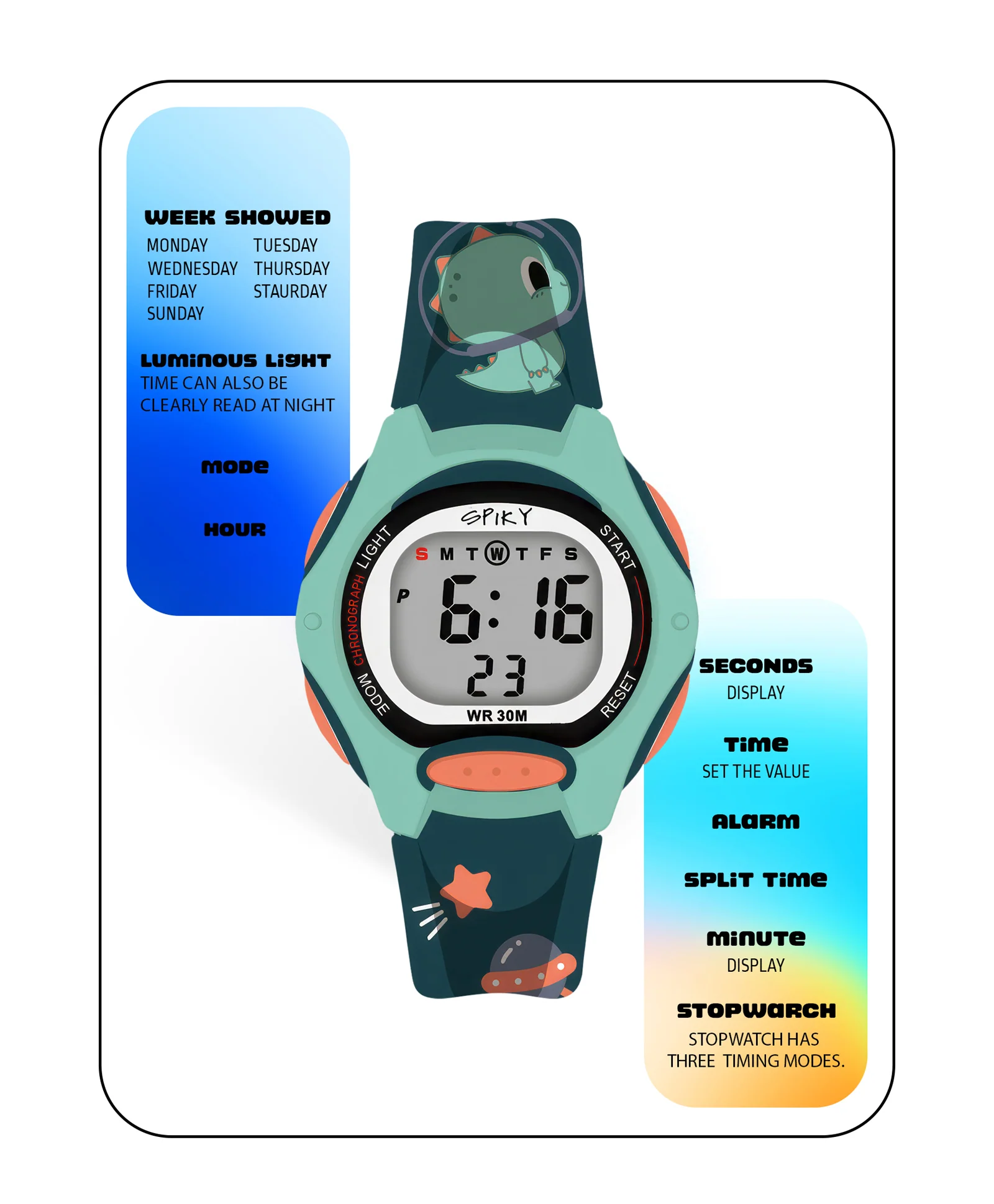 Spiky Eva18 Printed Strap Round Sports Digital Watch - Image 55
