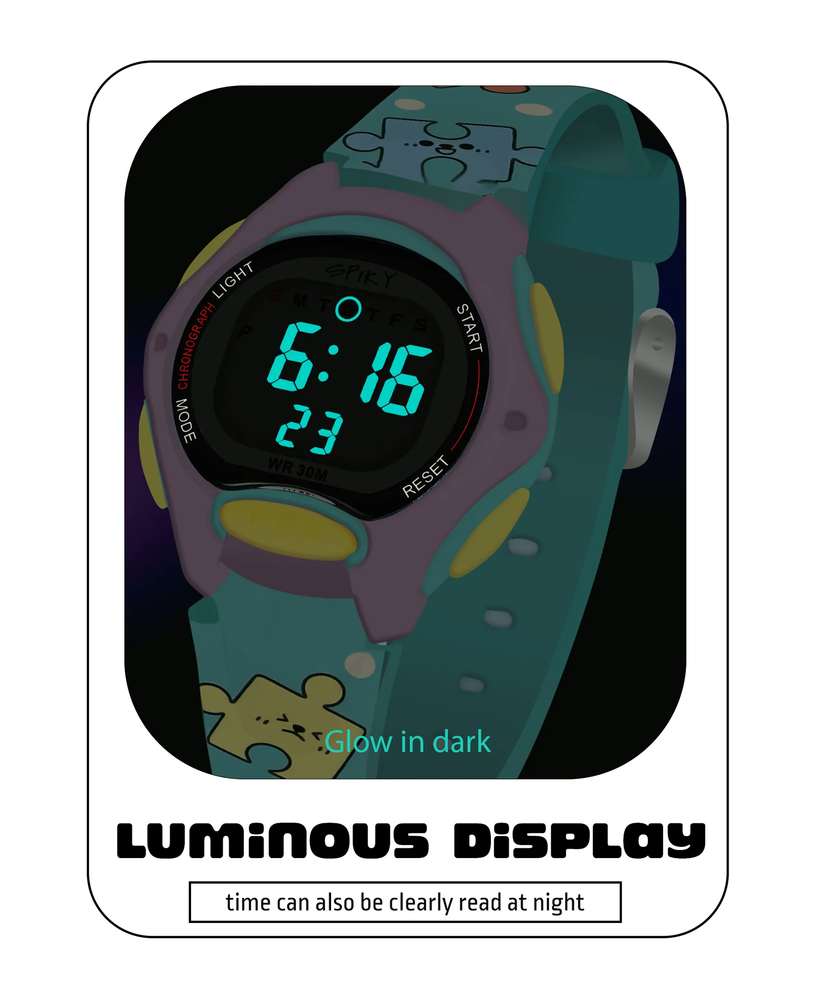 Spiky Eva18 Printed Strap Round Sports Digital Watch - Image 3