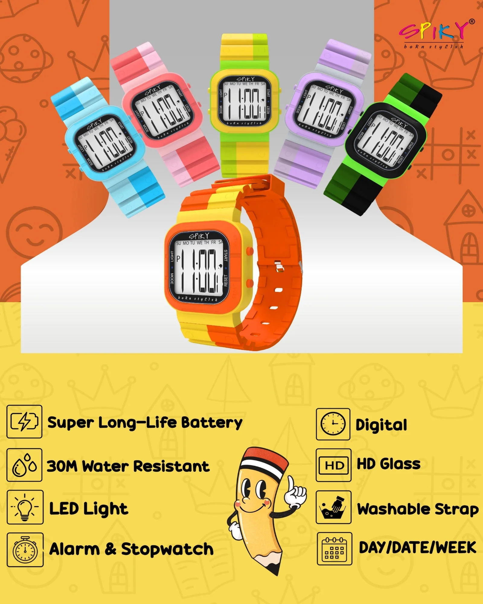 Spiky Multi-functional Digital Watch for Kids Boys and Girls EVA45 - Image 24