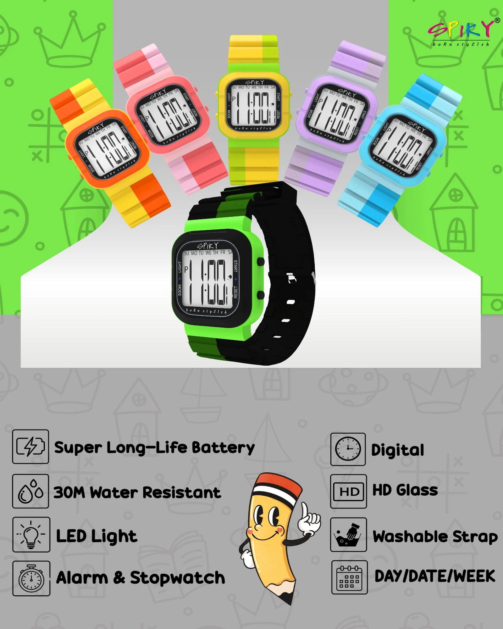 Spiky Multi-functional Digital Watch for Kids Boys and Girls EVA45 - Image 31