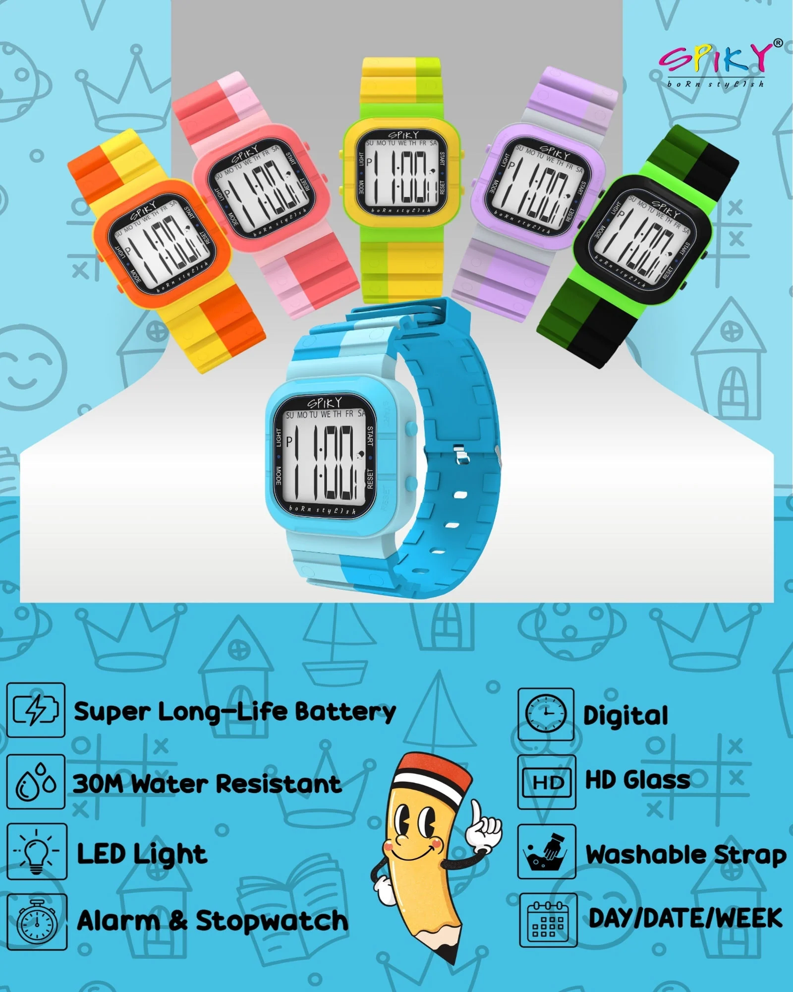 Spiky Multi-functional Digital Watch for Kids Boys and Girls EVA45 - Image 10