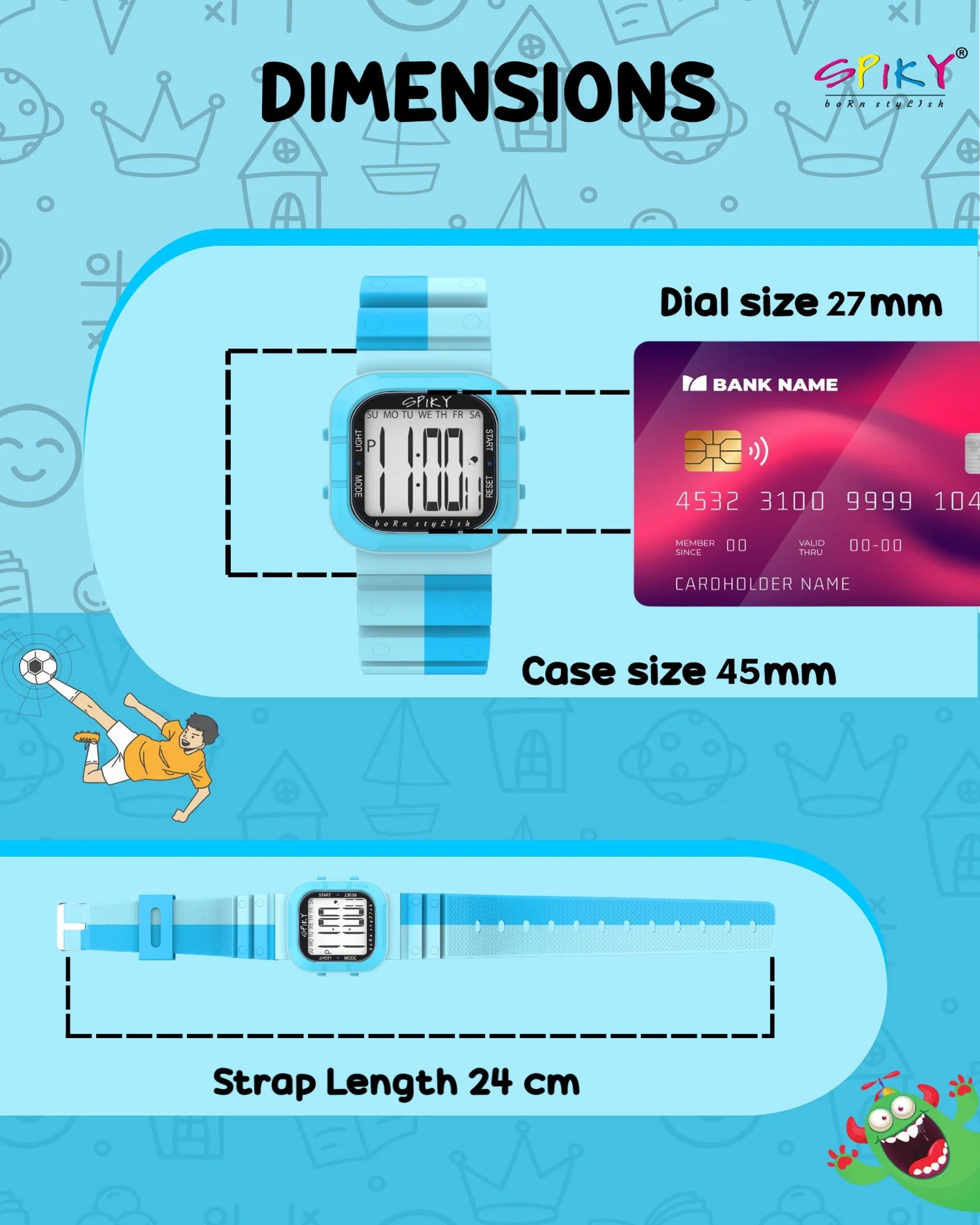 Spiky Multi-functional Digital Watch for Kids Boys and Girls EVA45 - Image 11