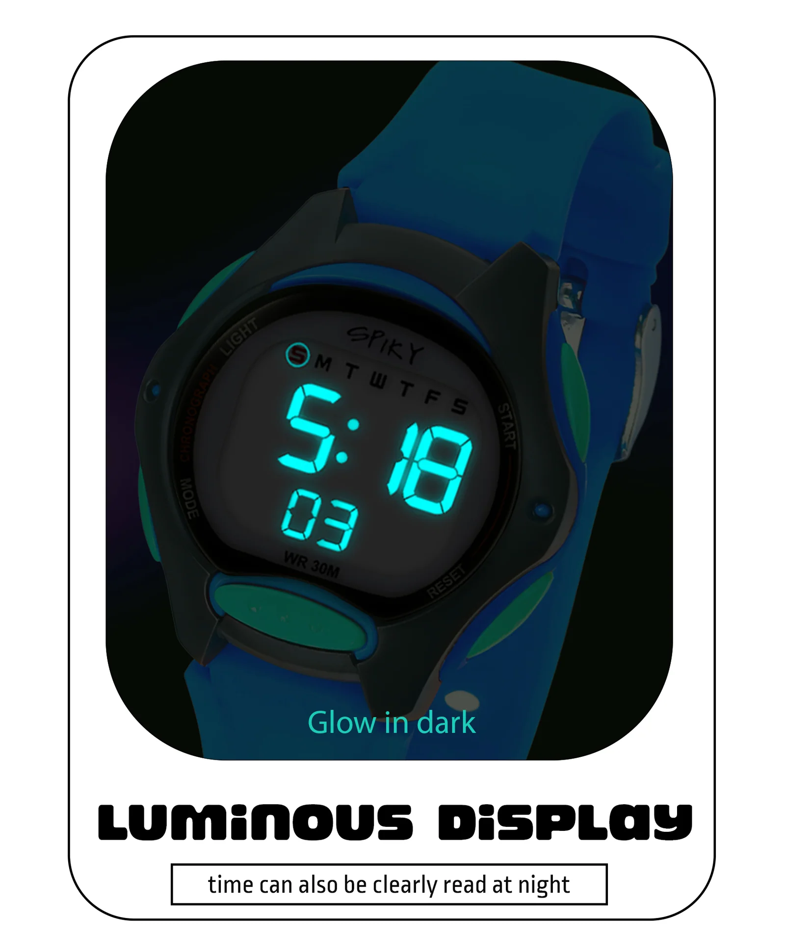 Spiky Eva2 Round Digital Kids Sports Watch - Blue - Image 3