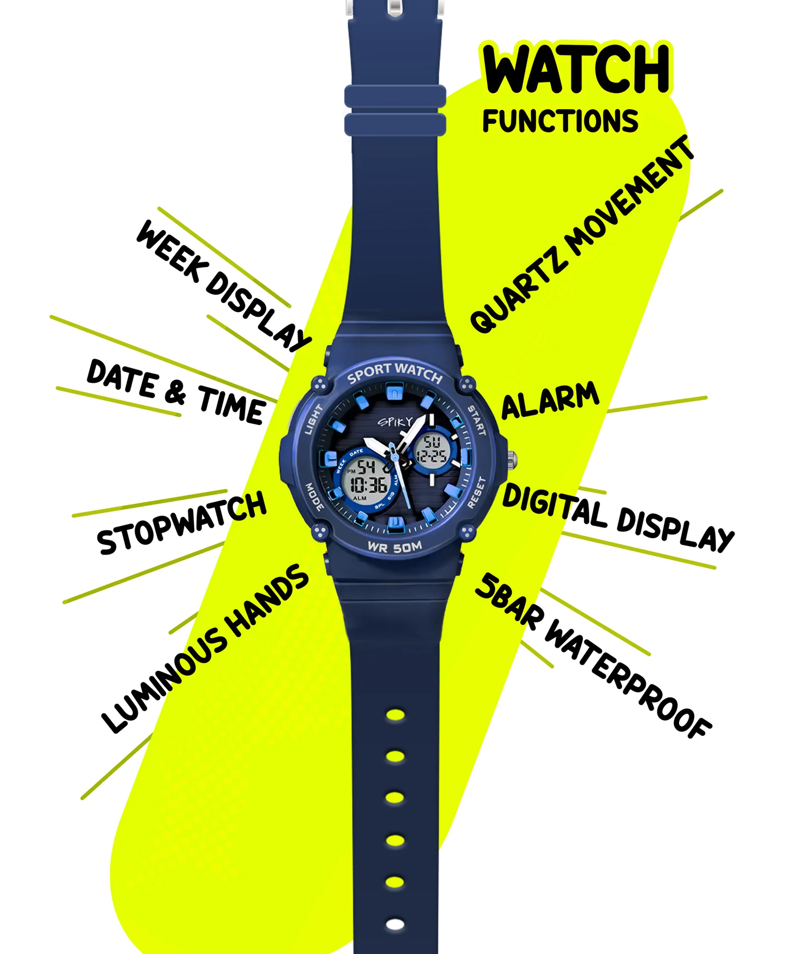 Spiky Eva29 Round Digital Sports Diving Watch - Image 17