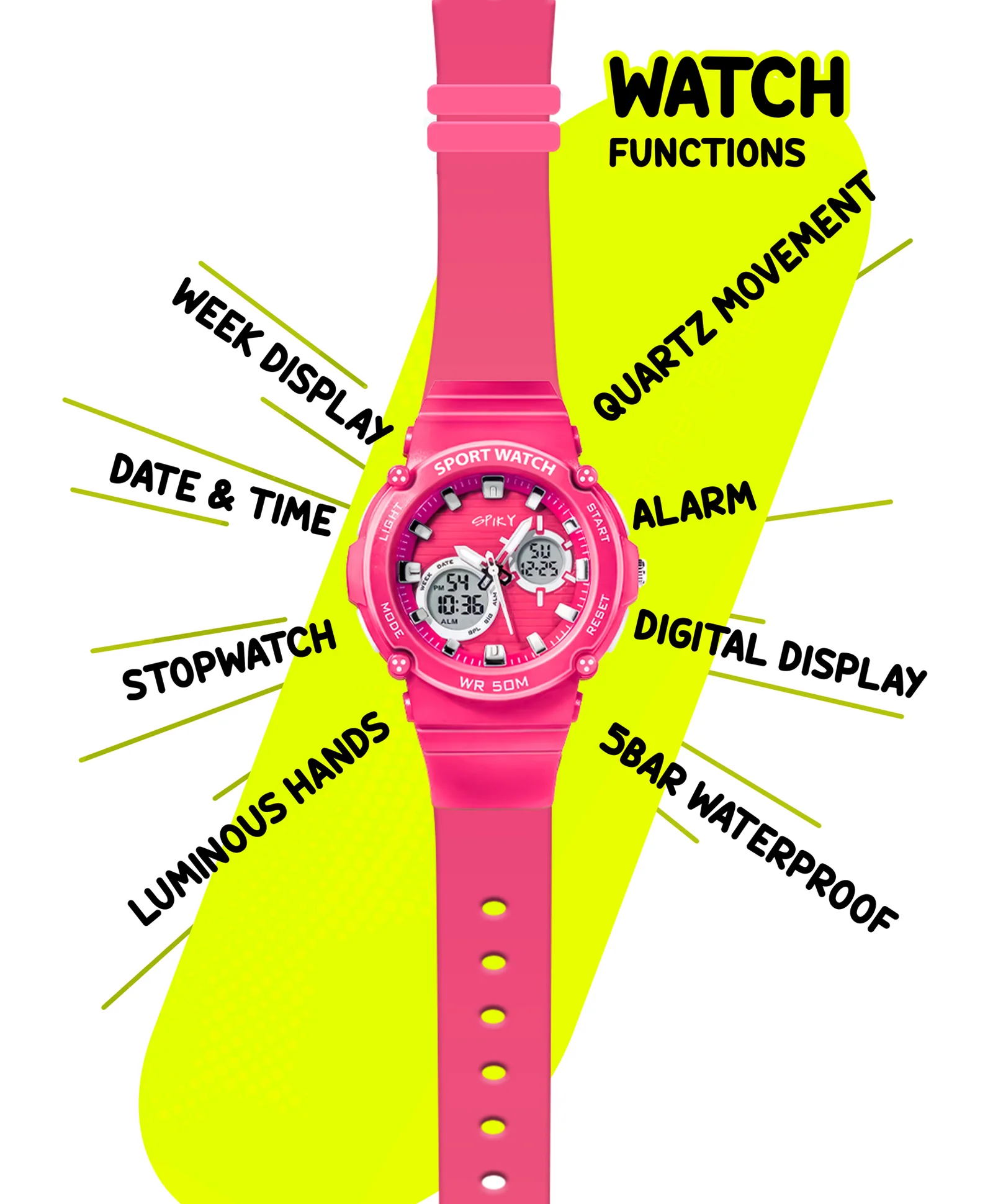 Spiky Eva29 Round Digital Sports Diving Watch - Image 4