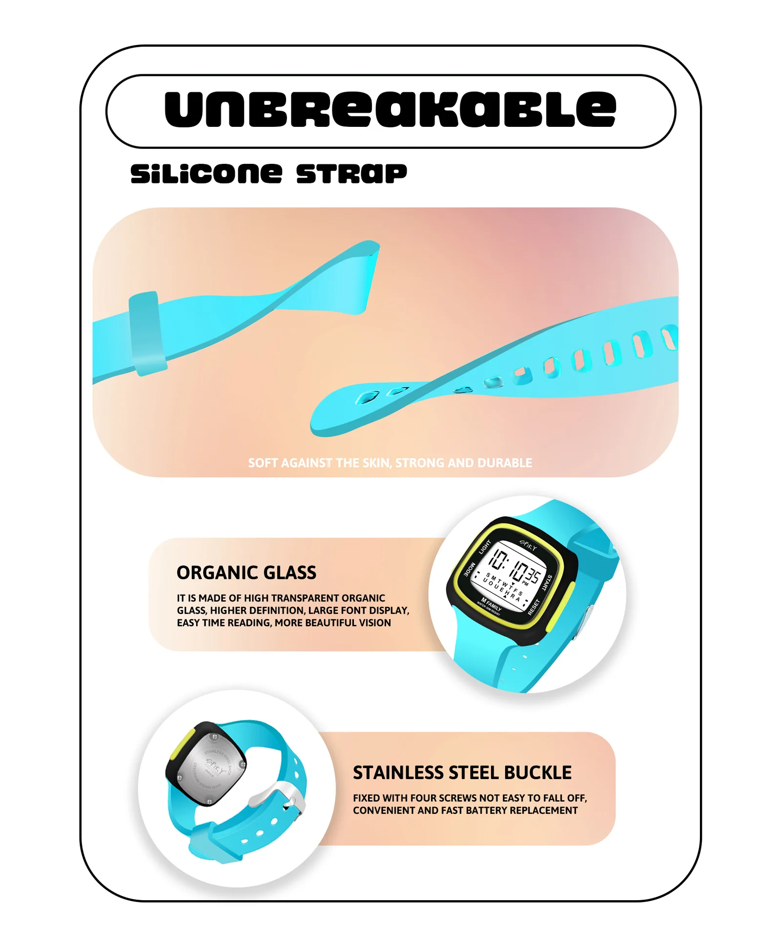 Spiky Eva16 Unique Square Digital Watch for Kids - Image 9