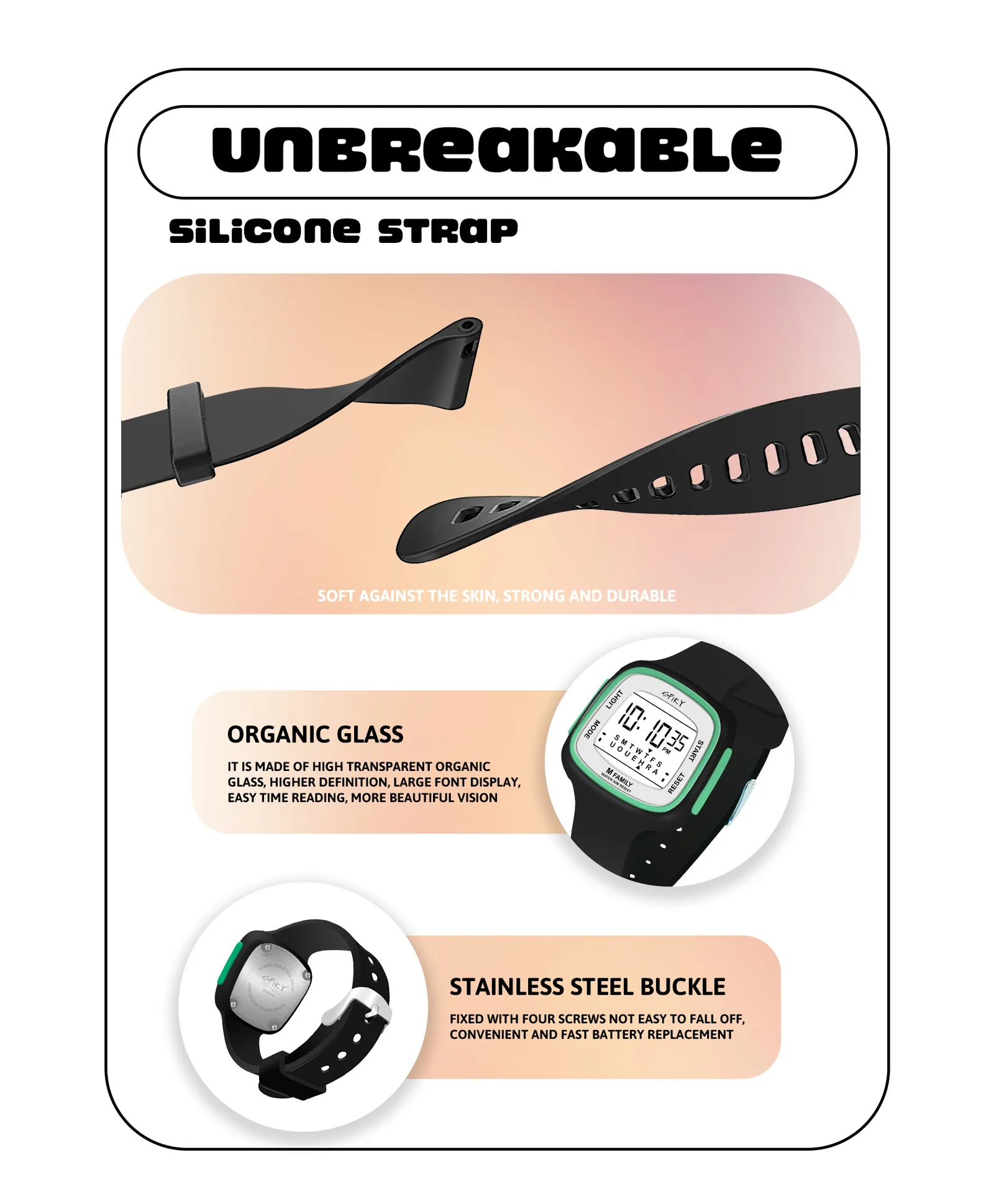 Spiky Eva16 Unique Square Digital Watch for Kids - Image 20