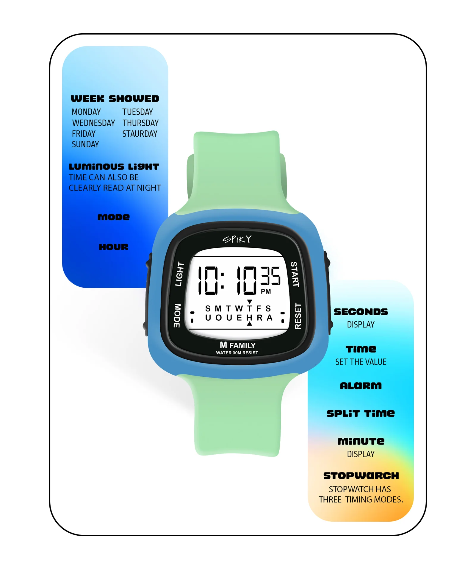 Spiky Eva16 Unique Square Digital Watch for Kids - Image 7